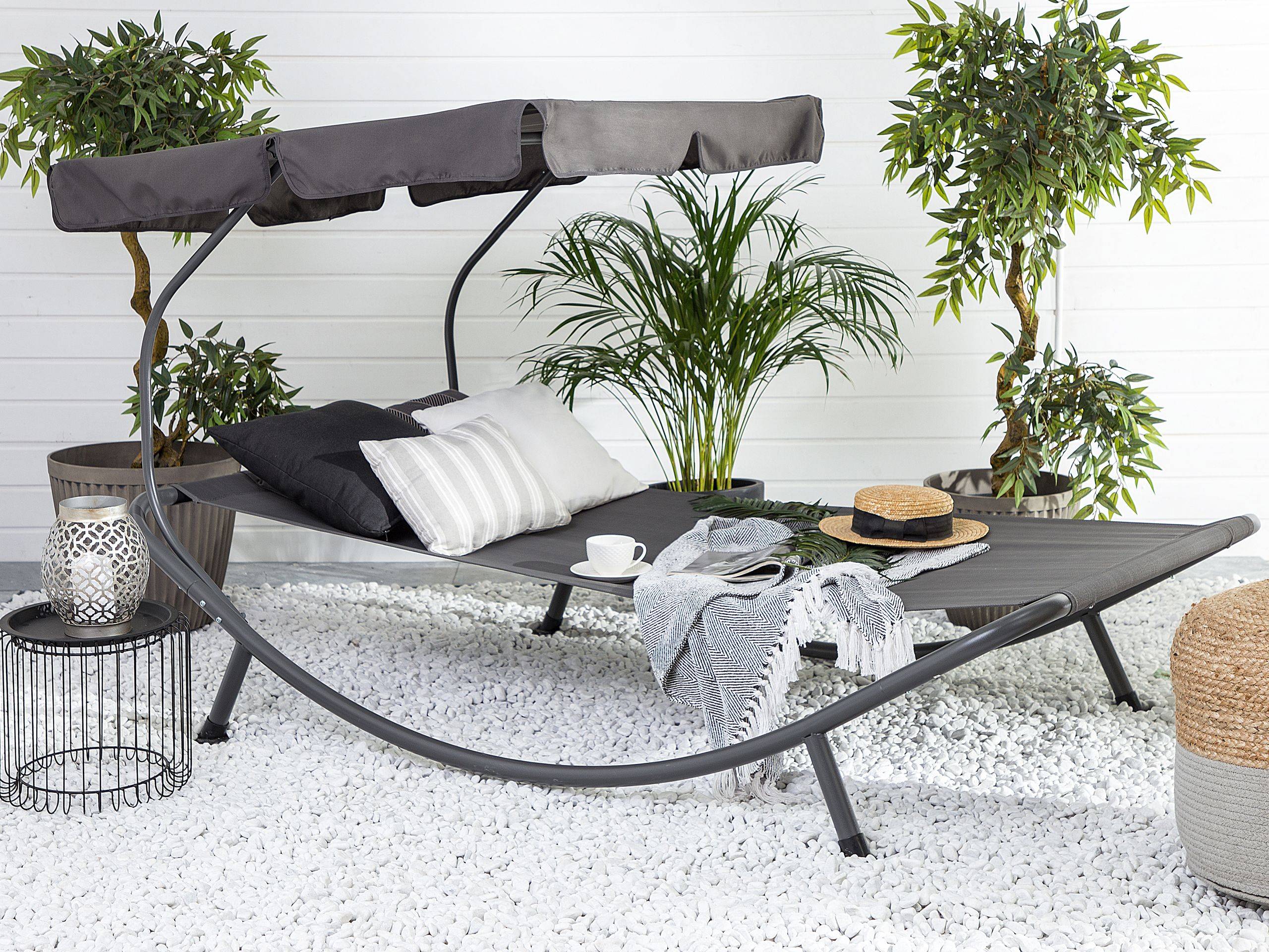 Beliani - Chaise Longue de Jardin en Acier et Tissu Gris Design Résistant et Luxueux pour Jardin ou Terrasse Moderne - Image 2