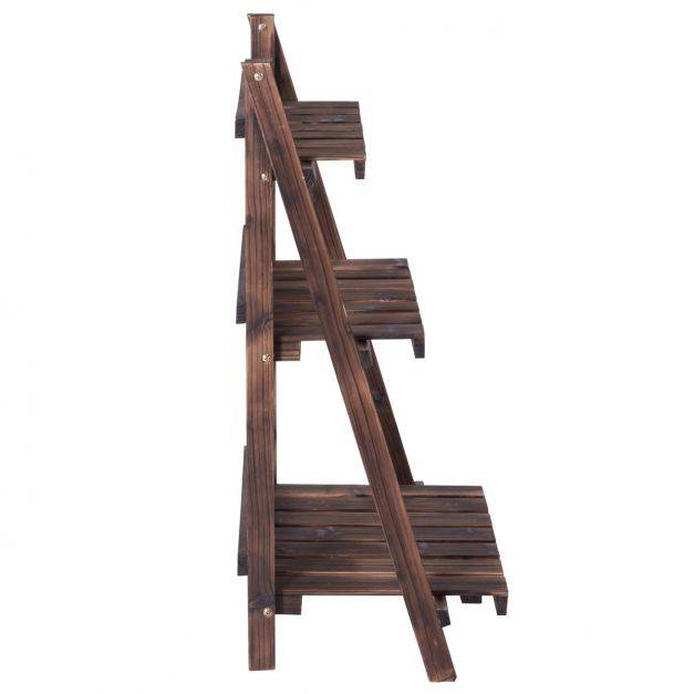 Helloshop26 - Etagère pliable pour plantes 3 niveaux en bois de sapin charge max 12kg marron - Image 3