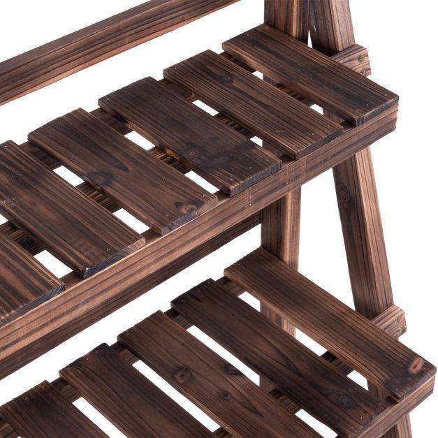 Helloshop26 - Etagère pliable pour plantes 3 niveaux en bois de sapin charge max 12kg marron - Image 4