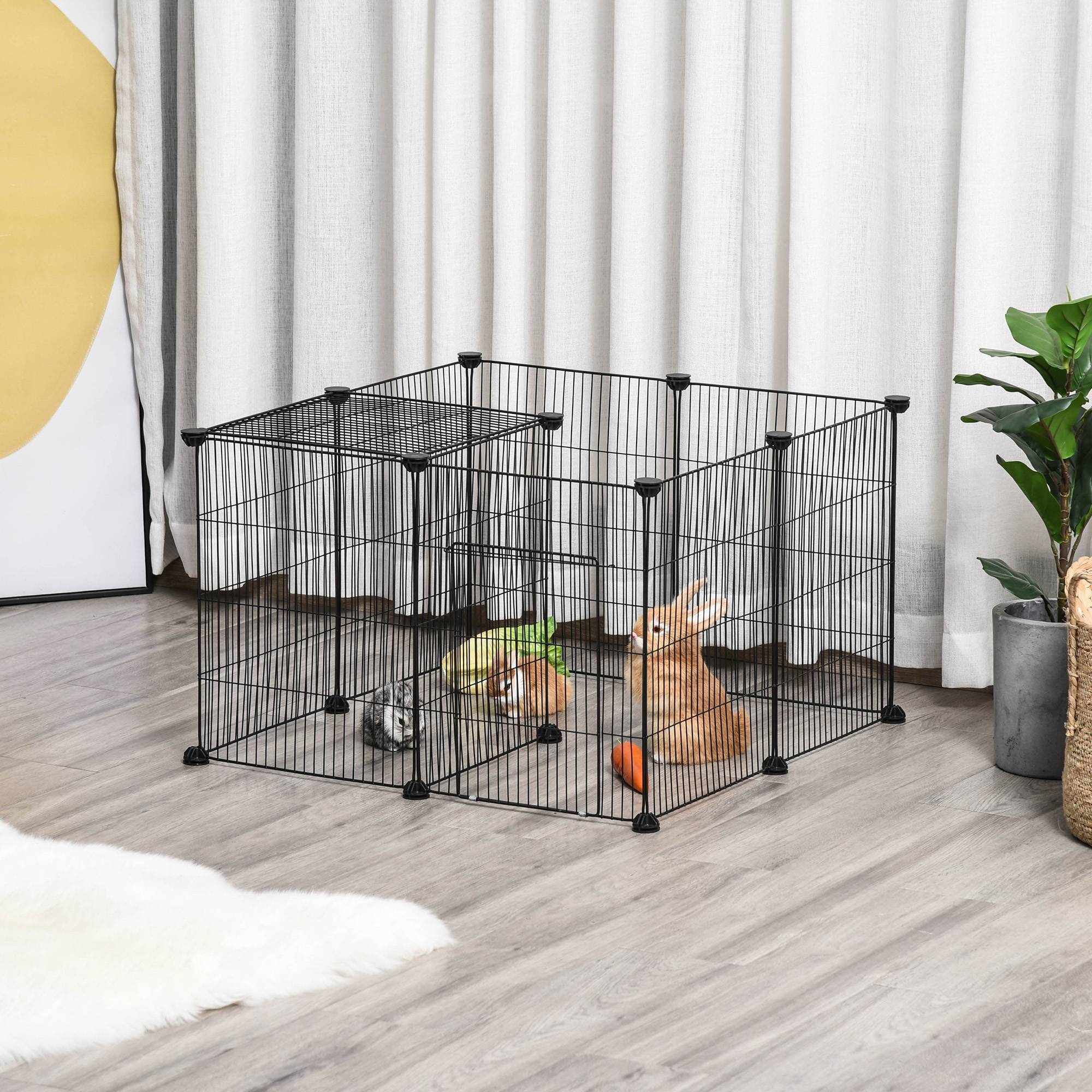 Cage lapin petit animal 22 panneaux métal modulables avec porte, 105x70x45cm, noir - Image 4