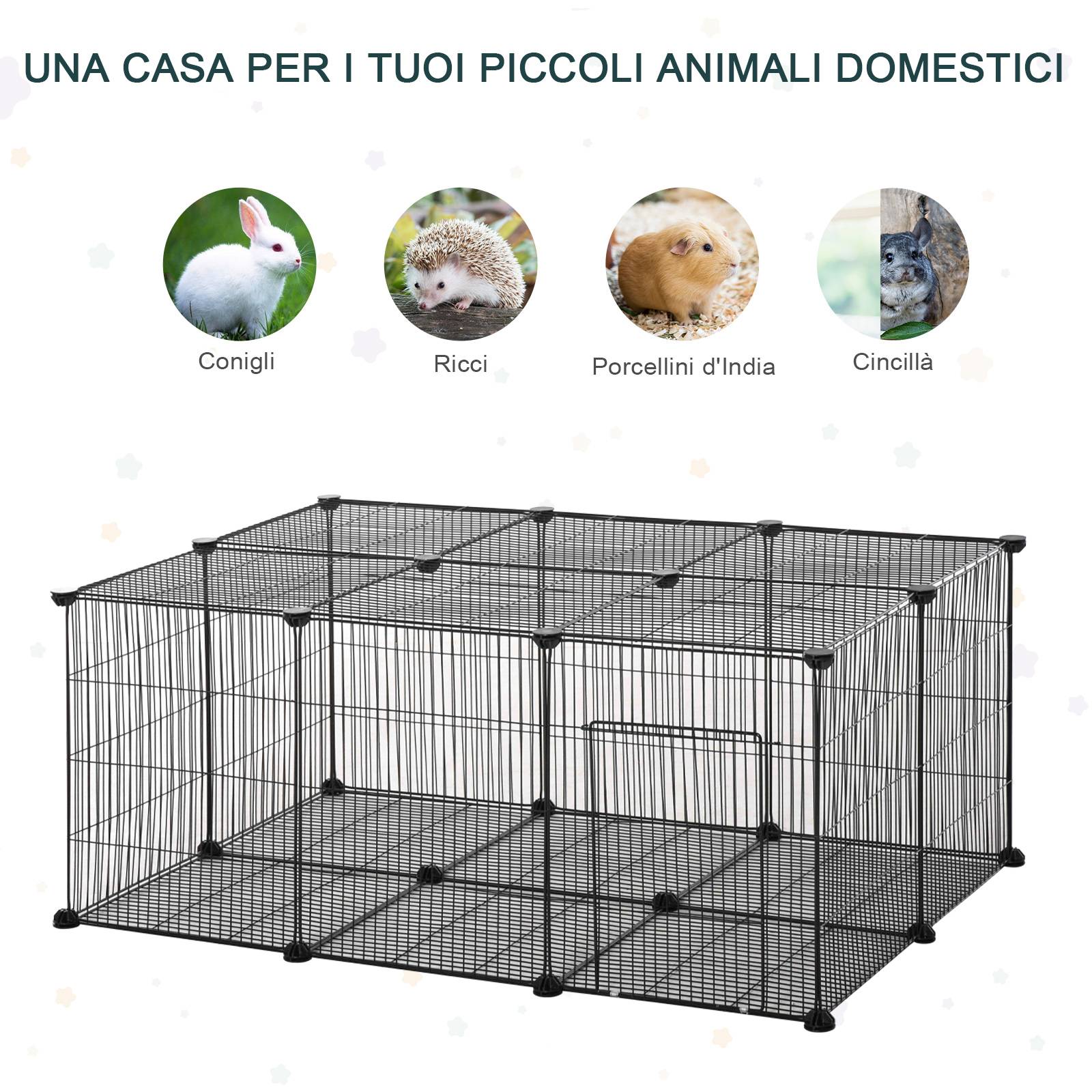 Cage lapin petit animal 22 panneaux métal modulables avec porte, 105x70x45cm, noir - Image 9