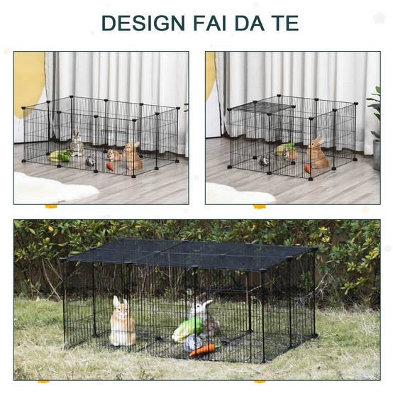 Cage lapin petit animal 22 panneaux métal modulables avec porte, 105x70x45cm, noir - Image 7