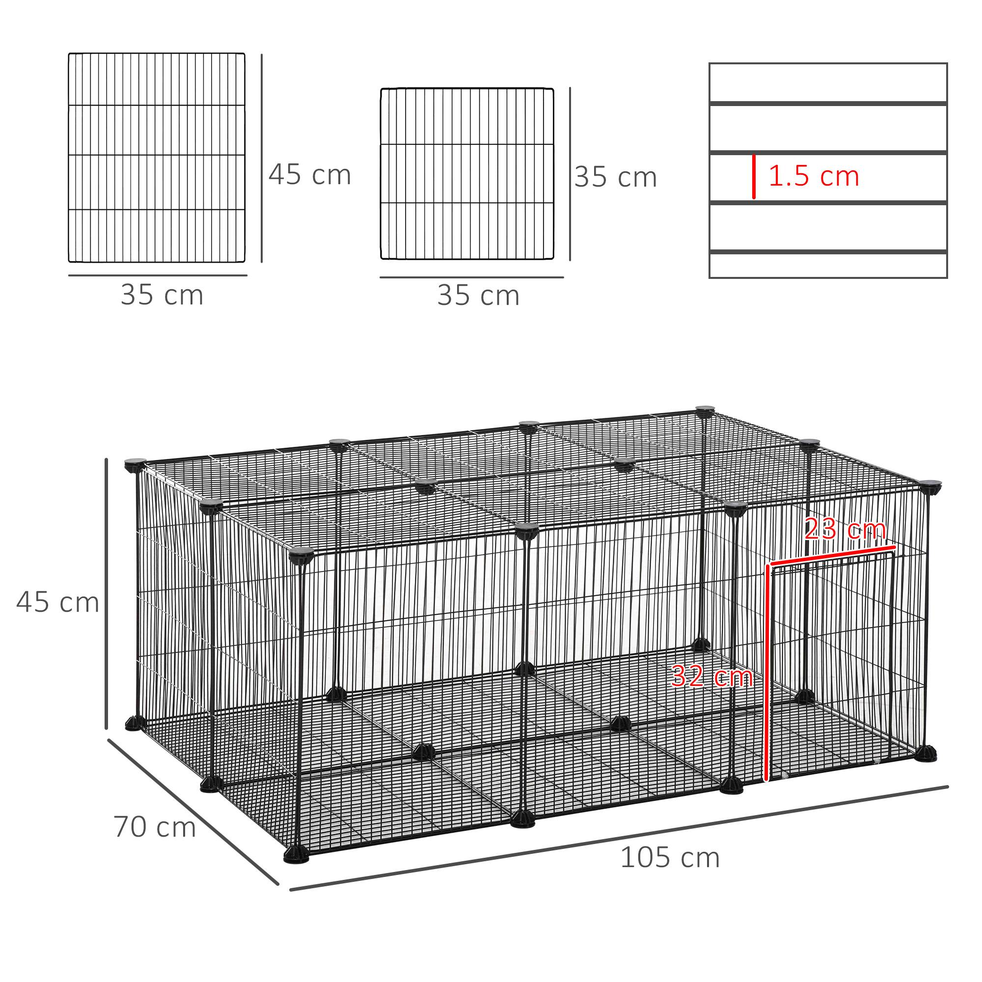 Cage lapin petit animal 22 panneaux métal modulables avec porte, 105x70x45cm, noir - Image 5