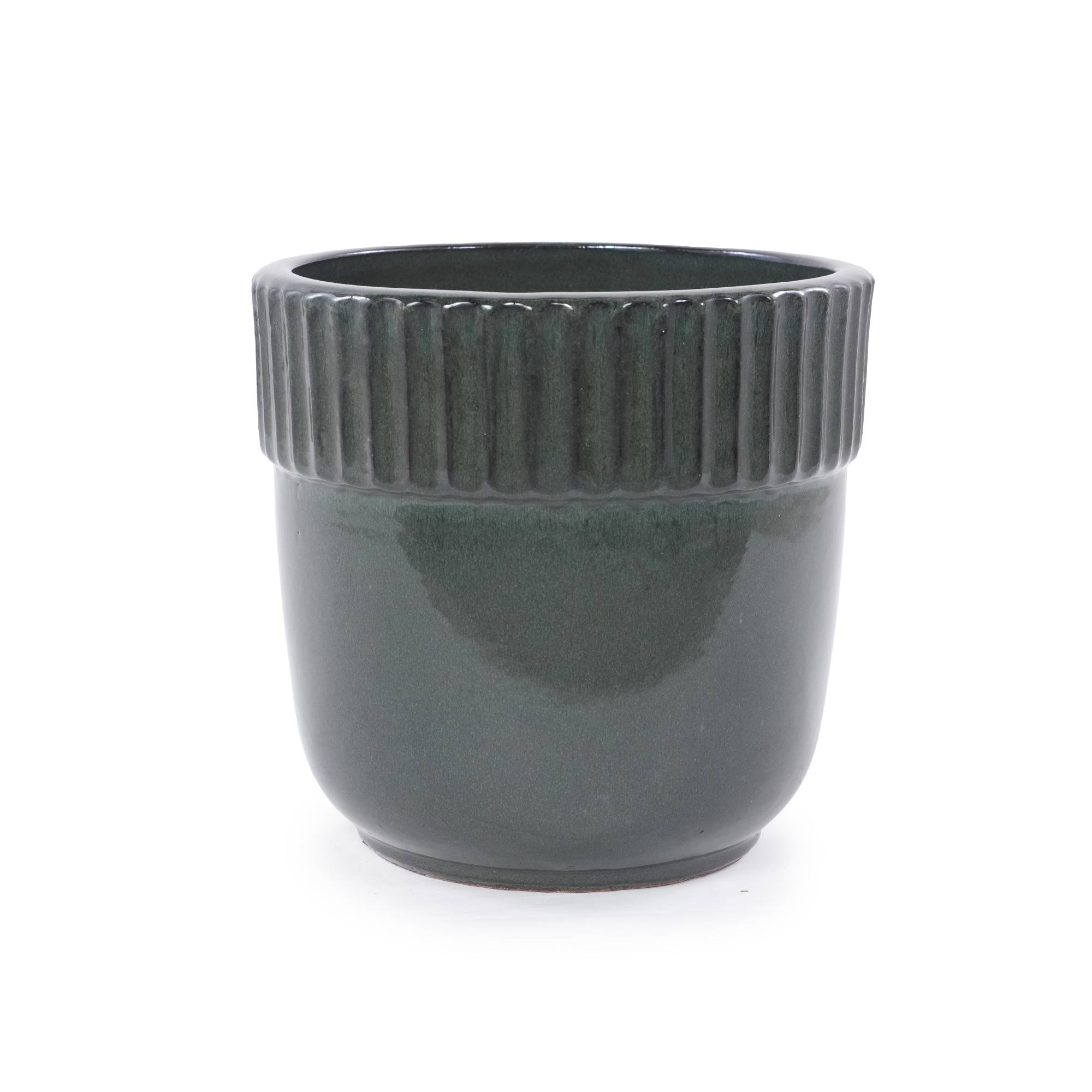 ComfortXL - Pot de fleurs en céramique pour intérieur et jardin drainage antigel Ø 38 cm vert foncé - ComfortXL Outdoor Living - Image 6