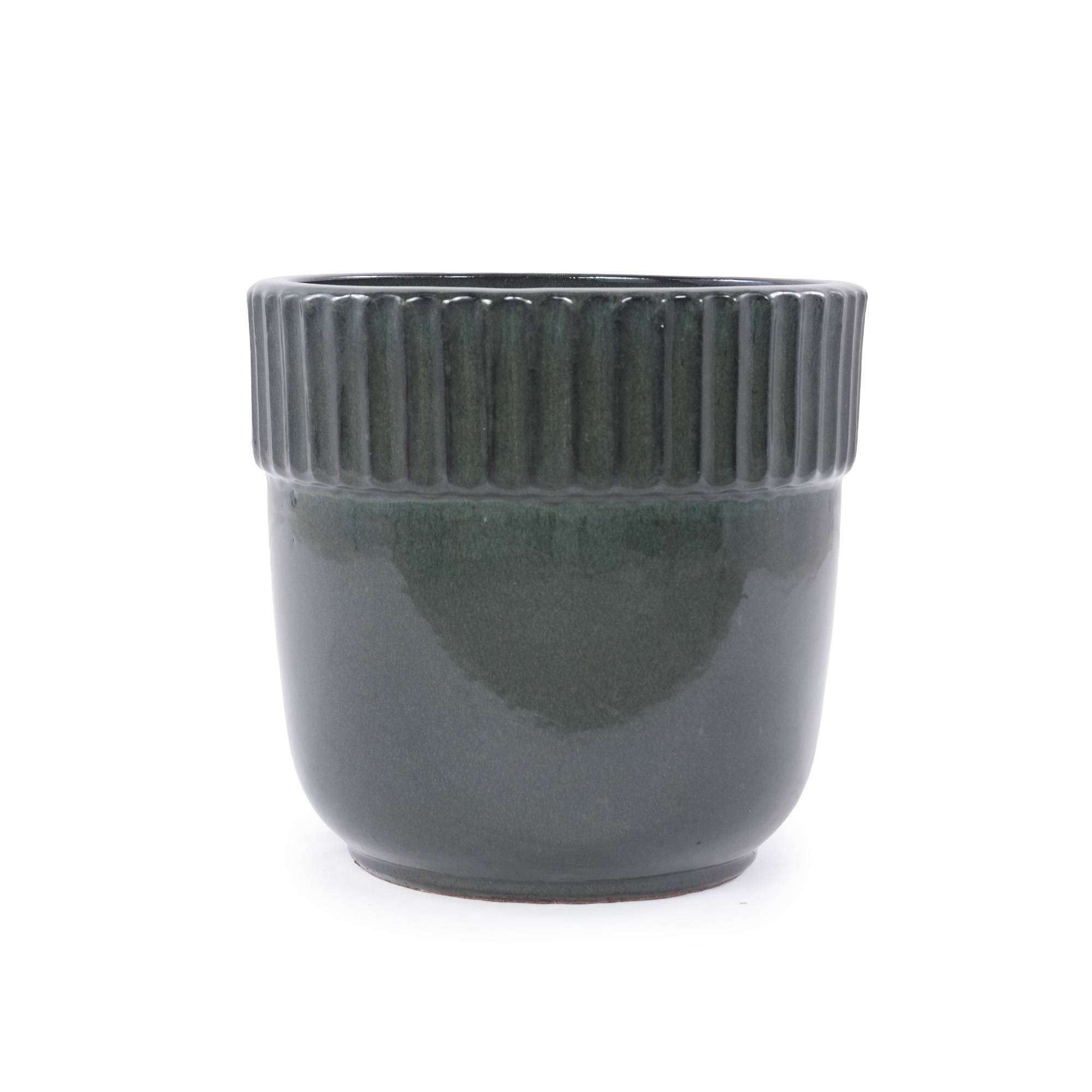 ComfortXL - Pot de fleurs en céramique pour intérieur et jardin drainage antigel Ø 38 cm vert foncé - ComfortXL Outdoor Living - Image 4