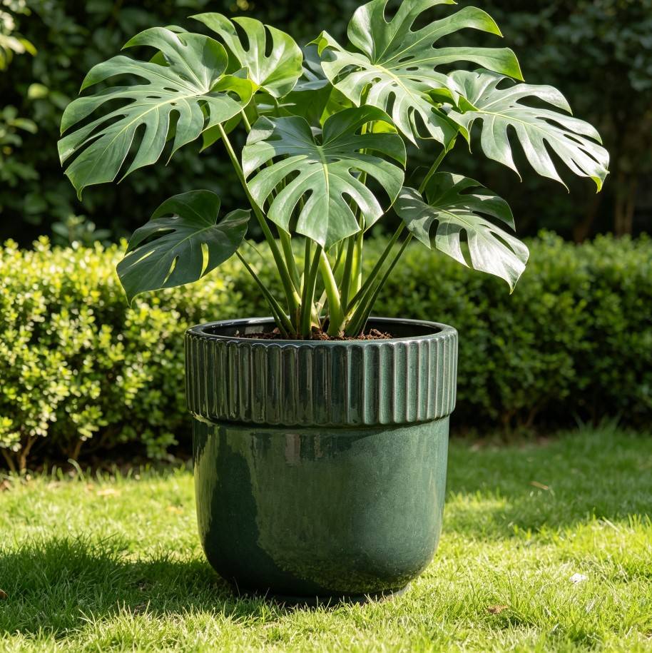 ComfortXL - Pot de fleurs en céramique pour intérieur et jardin drainage antigel Ø 38 cm vert foncé - ComfortXL Outdoor Living - Image 1