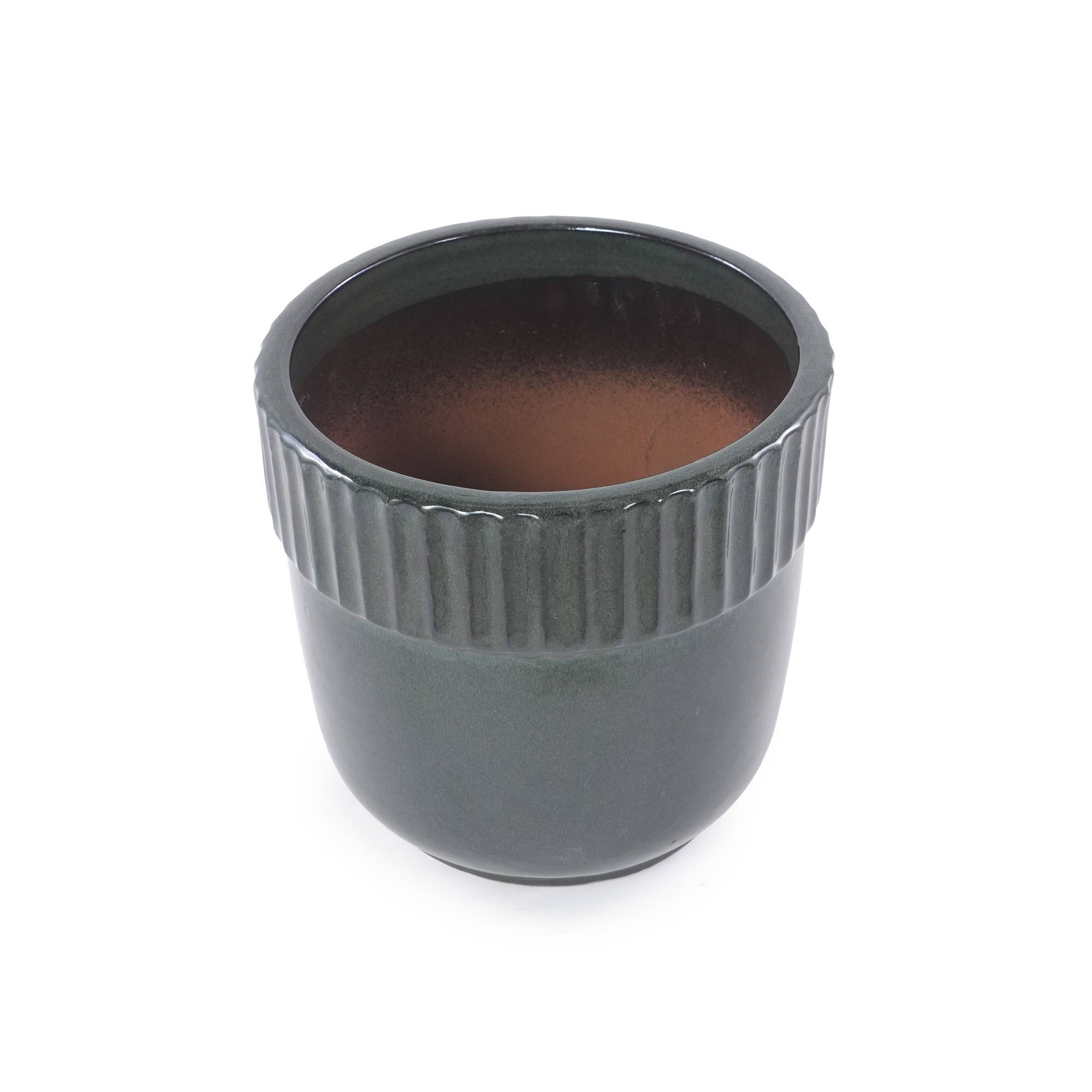ComfortXL - Pot de fleurs en céramique pour intérieur et jardin drainage antigel Ø 38 cm vert foncé - ComfortXL Outdoor Living - Image 5