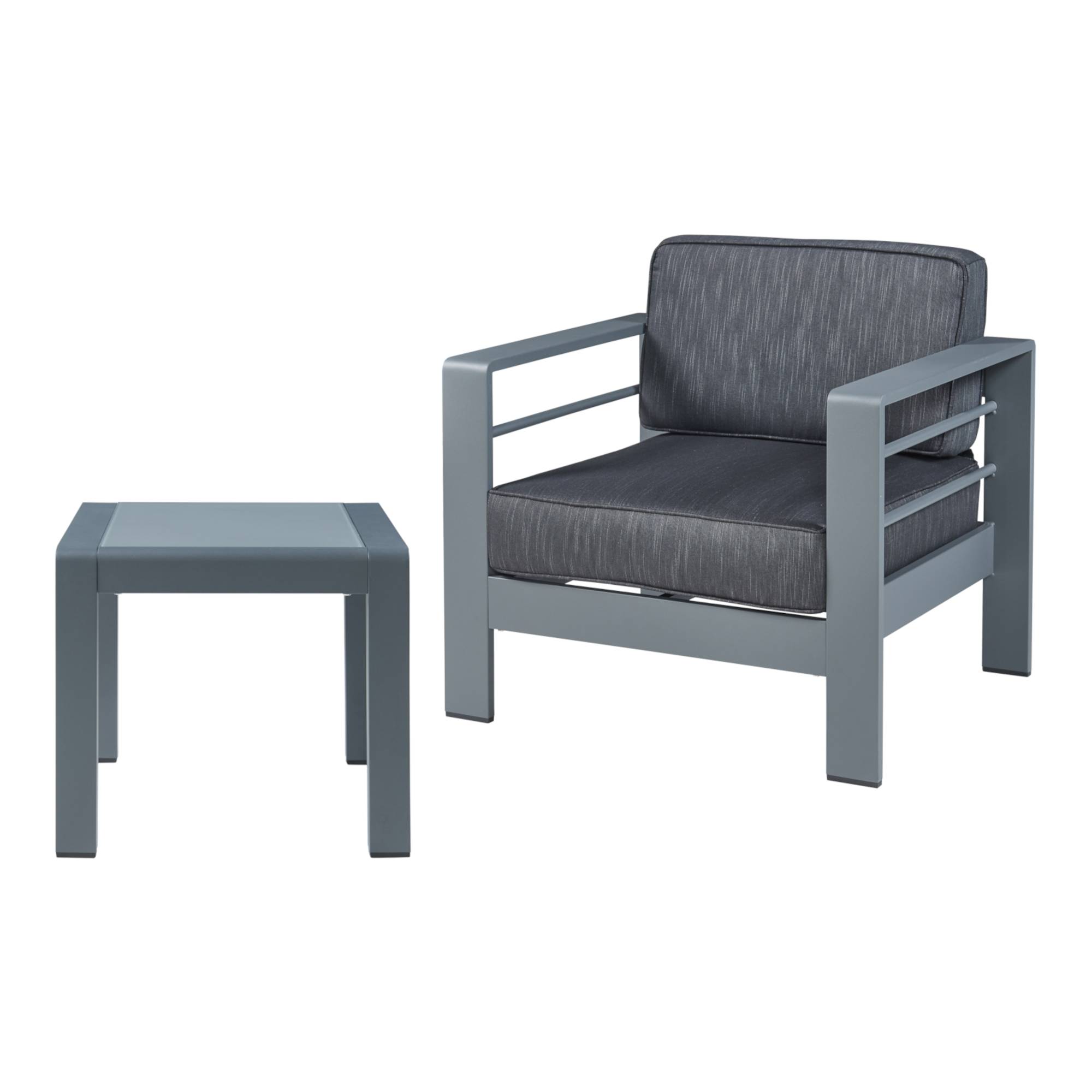 Casa.Pro - Salon de jardin 2 pièces Avise table d'appoint avec fauteuil anthracite gris foncé casa.pro - Image 1