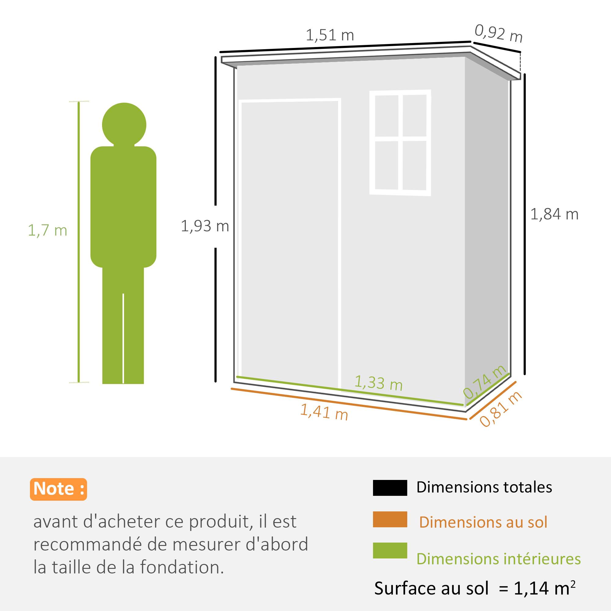 Abri de jardin 1,14 m² pour outils - porte verrouillable, aération et fenêtre - dim. 151L x 92l x 193H cm - plastique, gris - Image 5