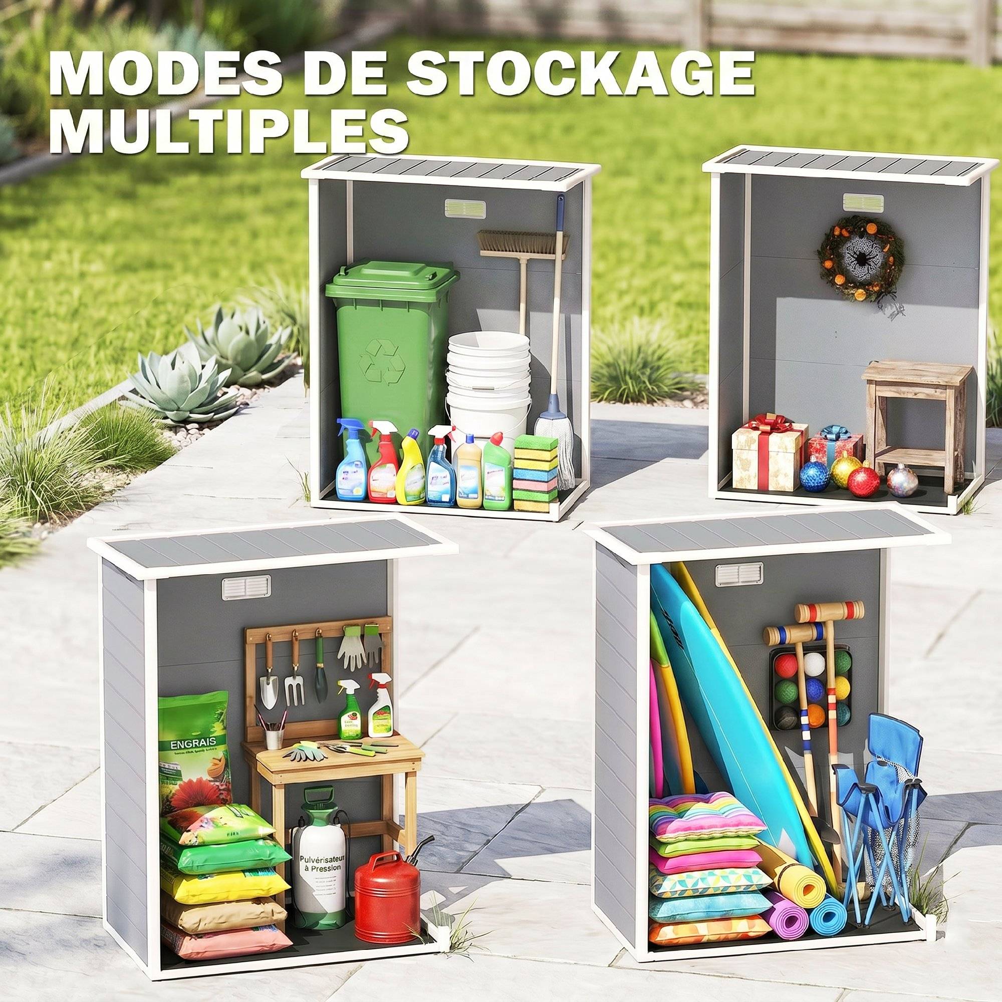 Abri de jardin 1,14 m² pour outils - porte verrouillable, aération et fenêtre - dim. 151L x 92l x 193H cm - plastique, gris - Image 10