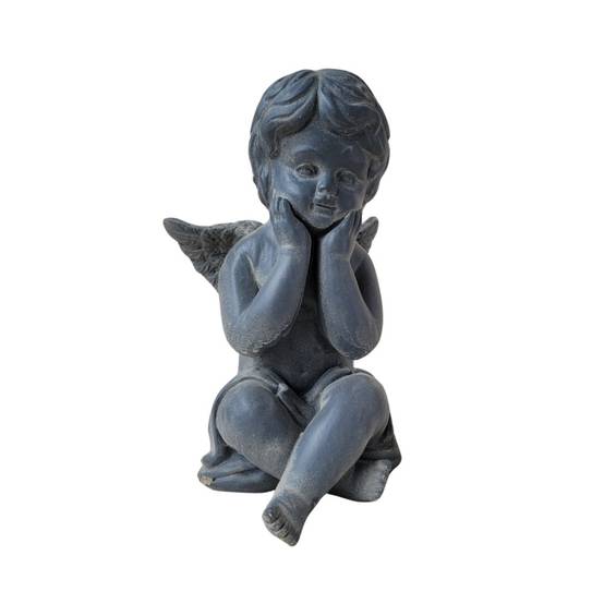 Statuette statue sculpture jardin ange chérubin béton gris 24.5cm Chemin de campagne - Image 1