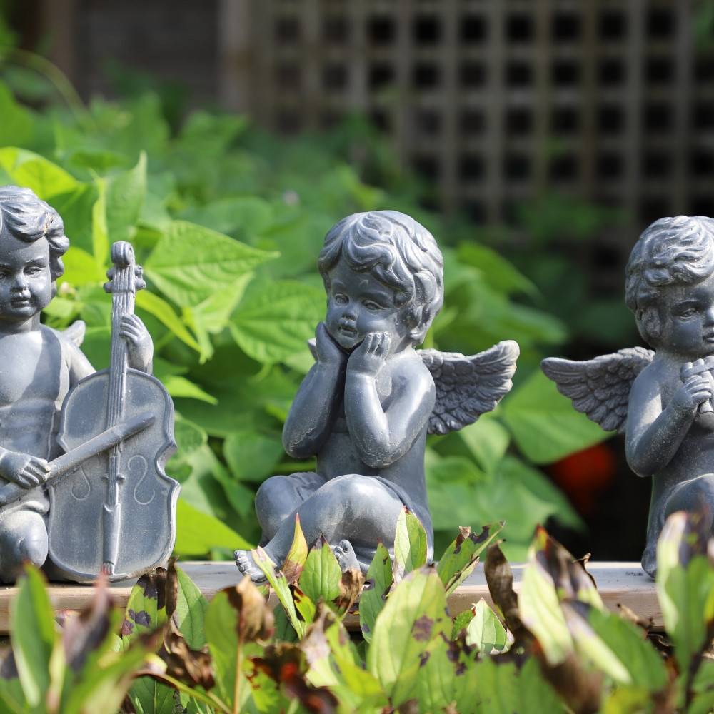 Statuette statue sculpture jardin ange chérubin béton gris 24.5cm Chemin de campagne - Image 3
