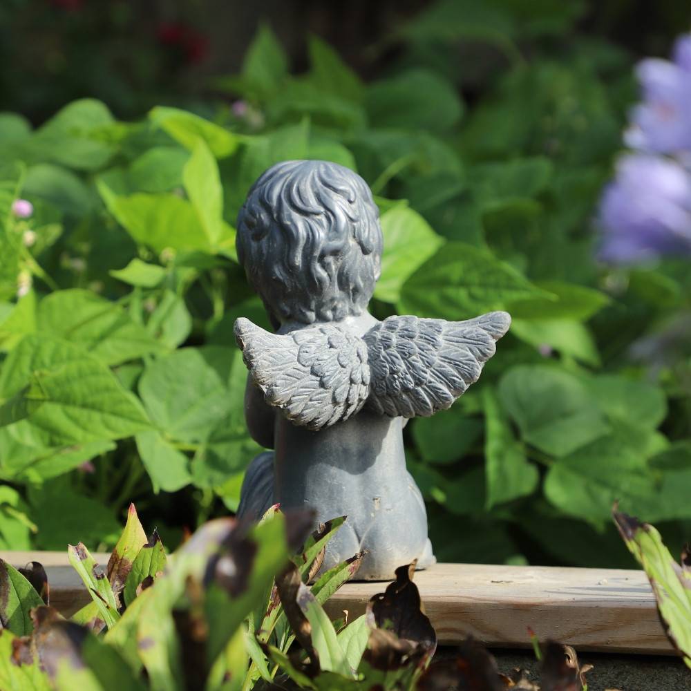 Statuette statue sculpture jardin ange chérubin béton gris 24.5cm Chemin de campagne - Image 4