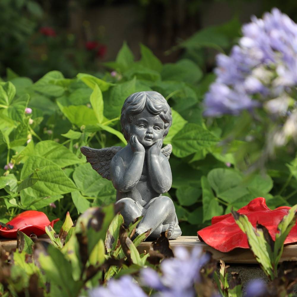 Statuette statue sculpture jardin ange chérubin béton gris 24.5cm Chemin de campagne - Image 2
