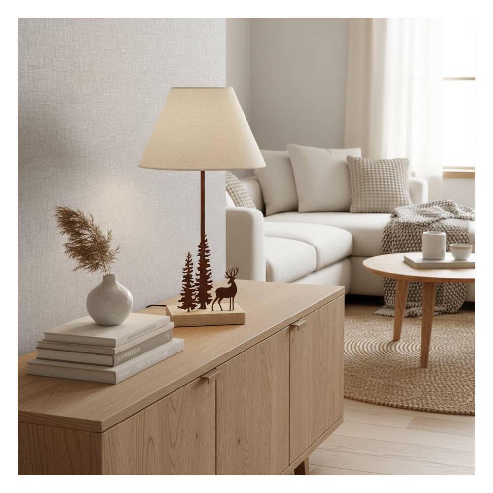 Aubry Gaspard - Lampe en métal et bois décor Forêt 1 cerf + 2 sapins - Image 2