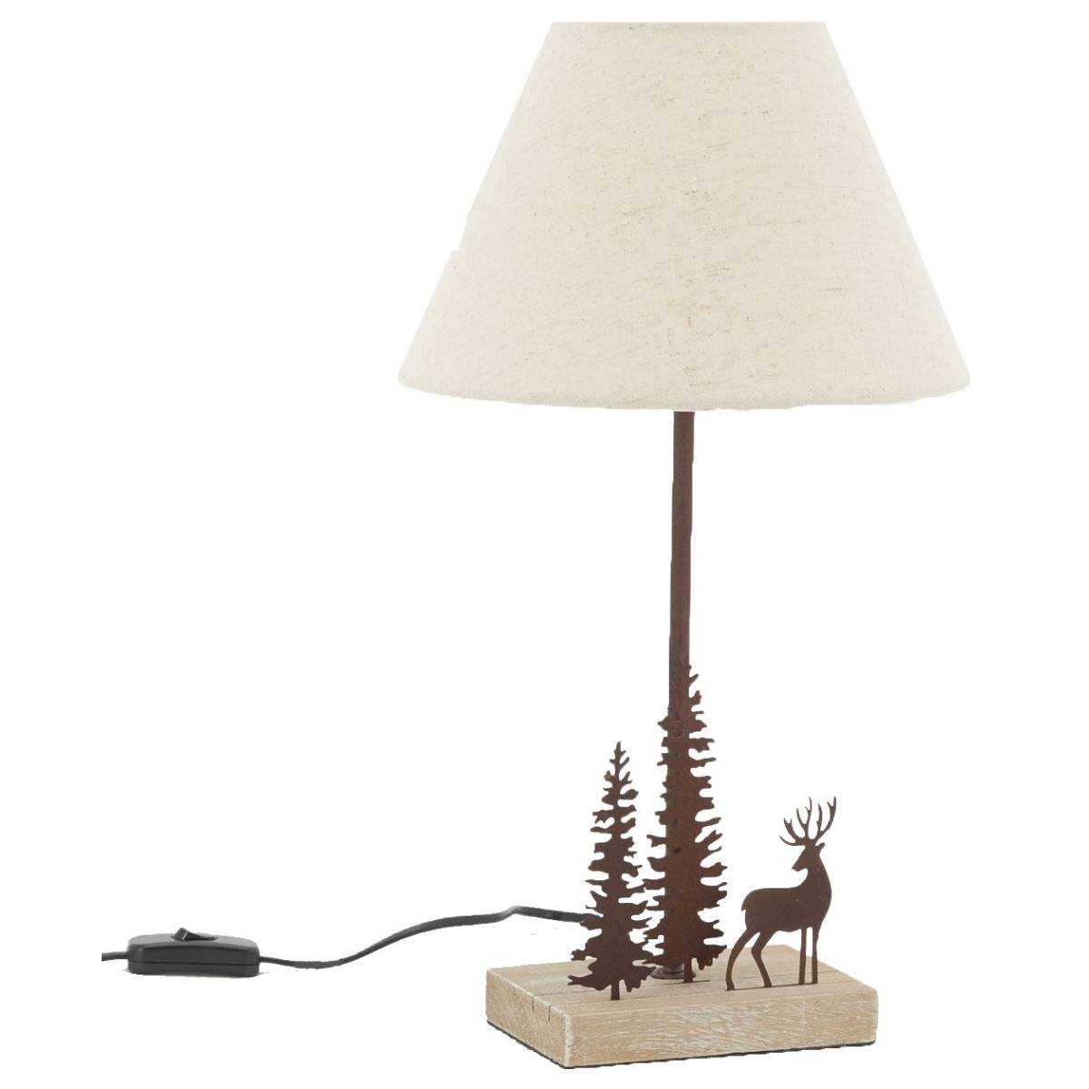 Aubry Gaspard - Lampe en métal et bois décor Forêt 1 cerf + 2 sapins - Image 1