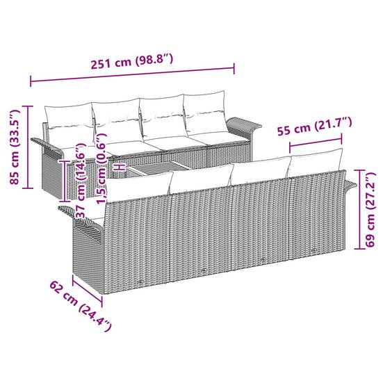 Ensemble de canapé de jardin 9 pcs Noir et turquoise polyrotin vidaXL ...