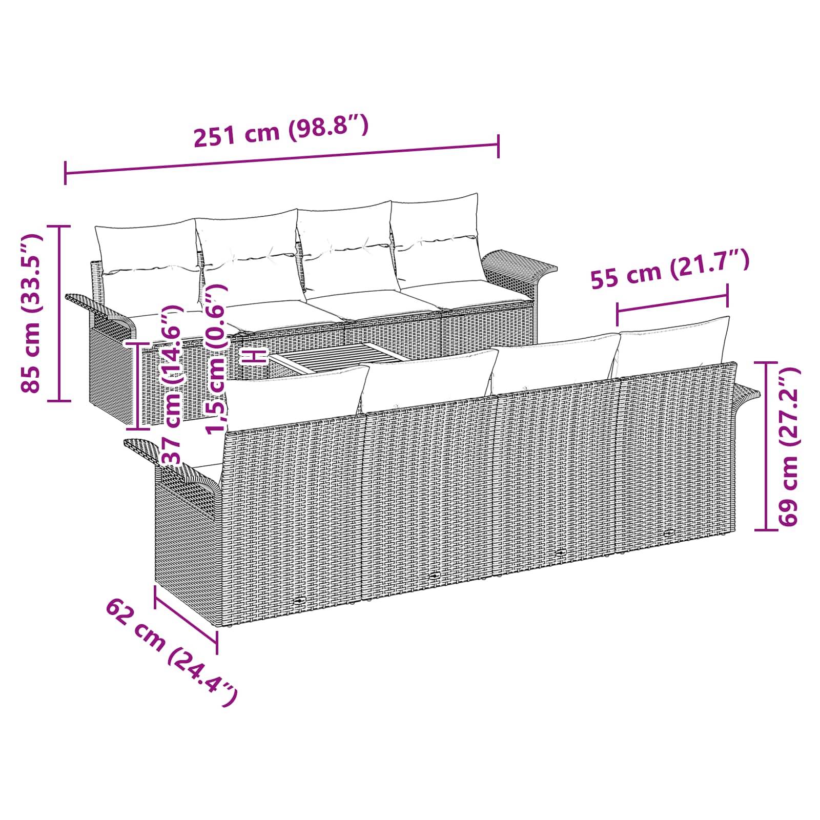 Ensemble de canapé de jardin 9 pcs Noir et turquoise polyrotin vidaXL ...