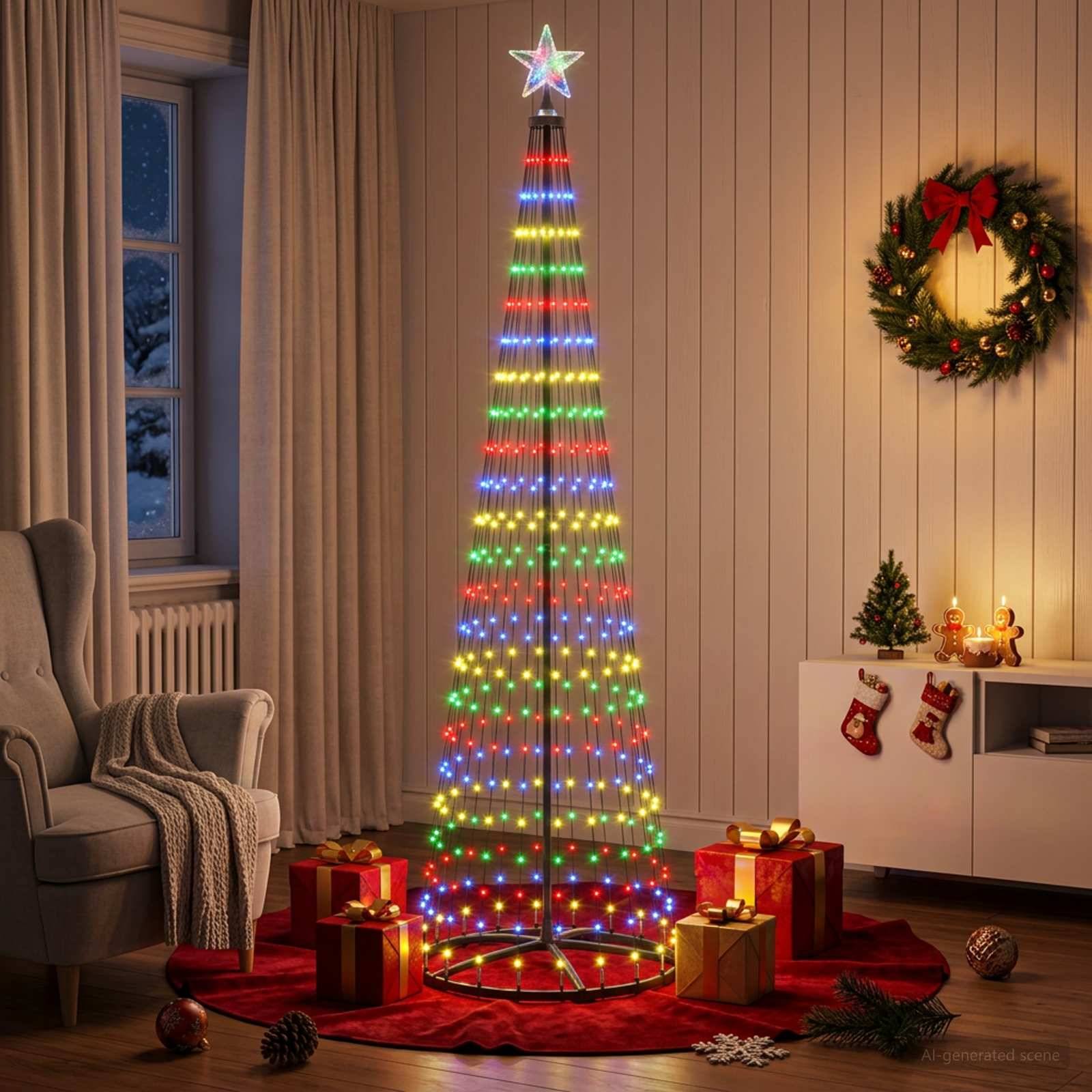 Vidaxl - Sapin cône lumineux LED 250 cm 470 LED Multicolore Acier Blanc vidaXL 42050815 - Image 4