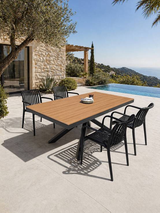 Dcb Garden - Ensemble repas de jardin 4 places en alu - Gris anthracite - LAMU - Image 1