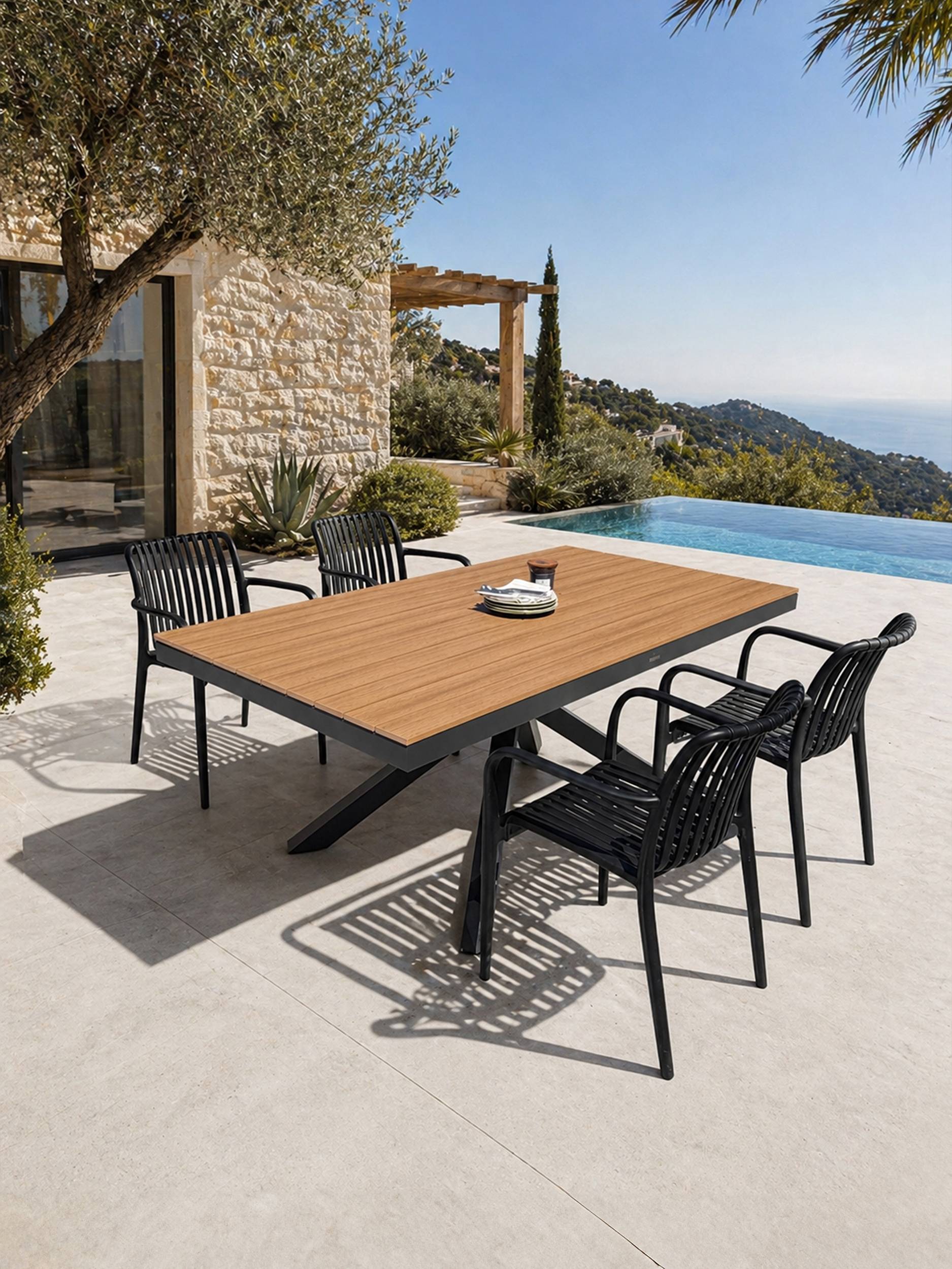 Dcb Garden - Ensemble repas de jardin 4 places en alu - Gris anthracite - LAMU - Image 1