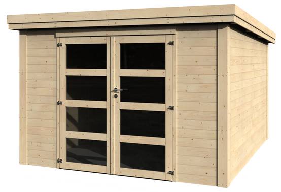 Decor et Jardin - ABRI DE JARDIN BOIS SANCY 28 MM 3.08x3.08 M - DOUBLE PORTE VITRÉE - COULEUR : NATUREL - DÉCOR ET JARDIN
