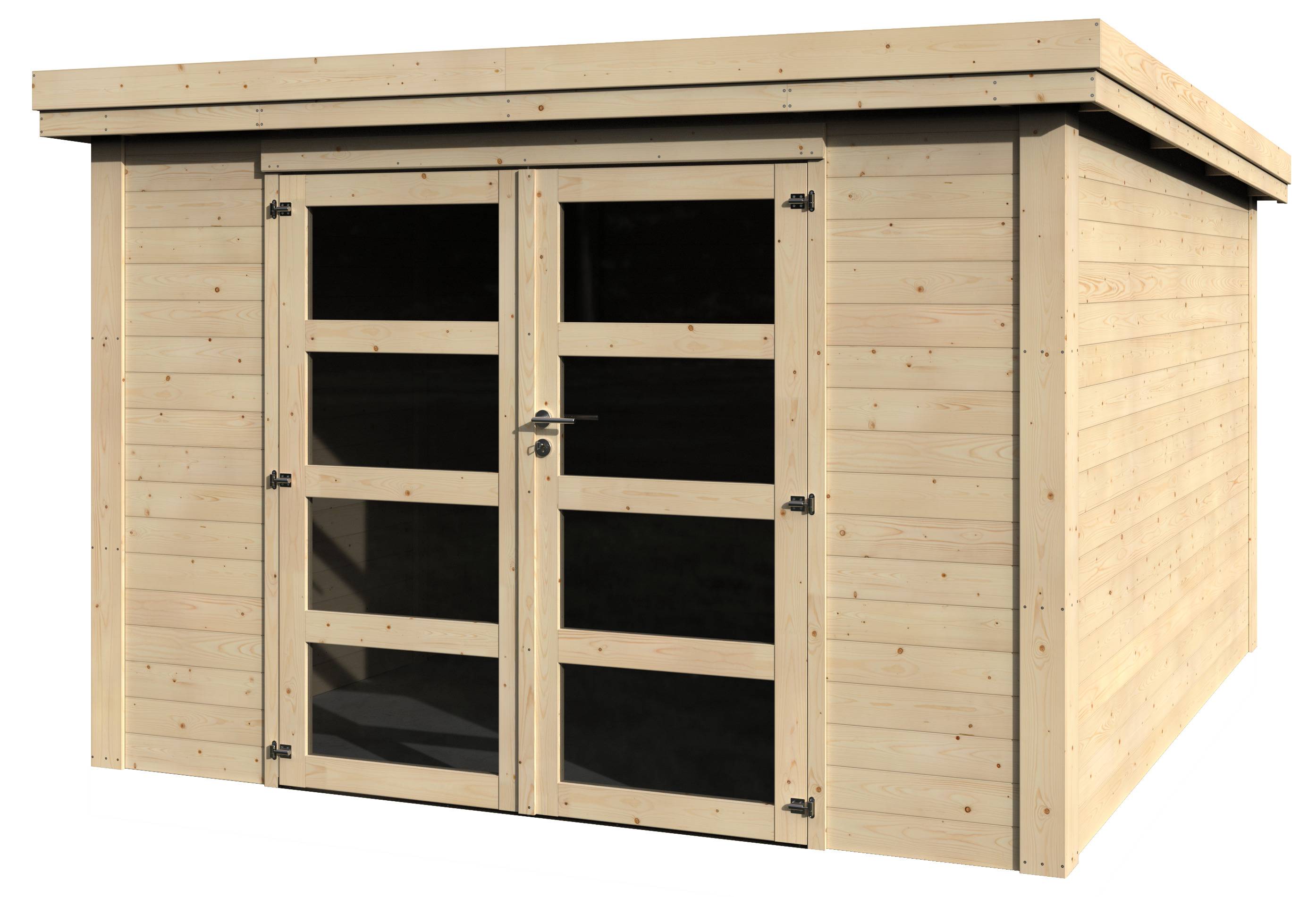 Decor et Jardin - ABRI DE JARDIN BOIS SANCY 28 MM 3.08x3.08 M - DOUBLE PORTE VITRÉE - COULEUR : NATUREL - DÉCOR ET JARDIN