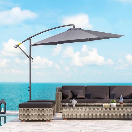 Parasol déporté octogonal rabattable dia. 3 m parasol de jardin - Polyester Gris fr323 - Image 3