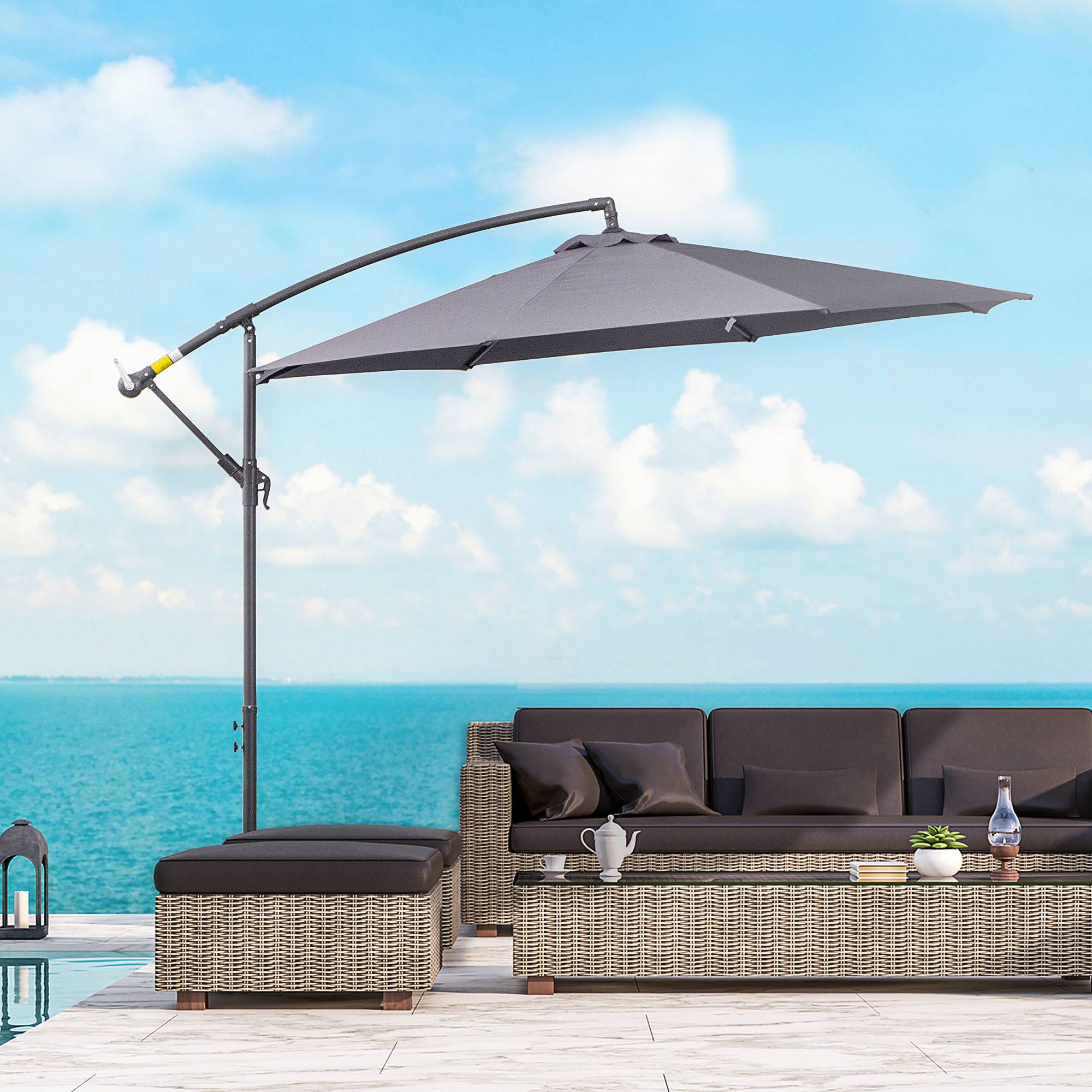 Parasol déporté octogonal rabattable dia. 3 m parasol de jardin - Polyester Gris fr323 - Image 3