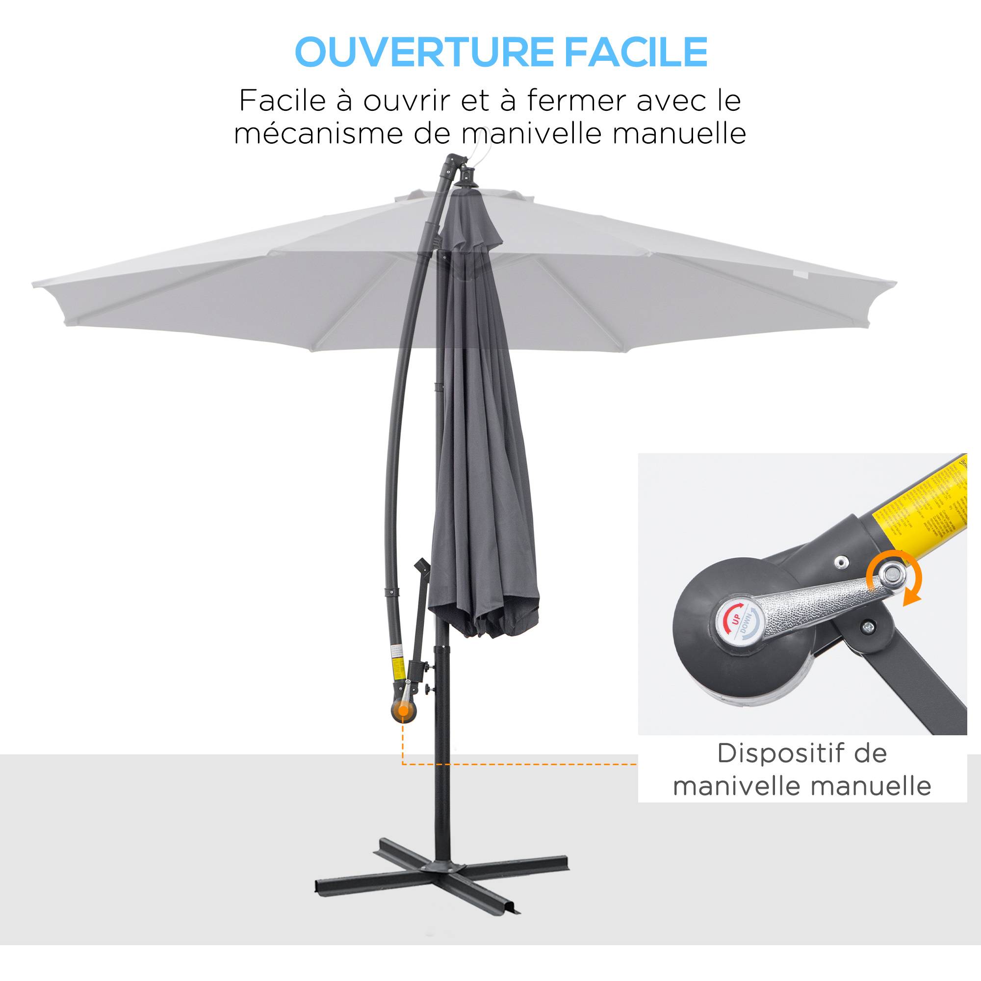 Parasol déporté octogonal rabattable dia. 3 m parasol de jardin - Polyester Gris fr323 - Image 6