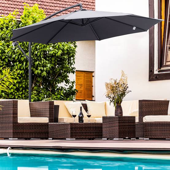 Parasol déporté octogonal rabattable dia. 3 m parasol de jardin - Polyester Gris fr323 - Image 4