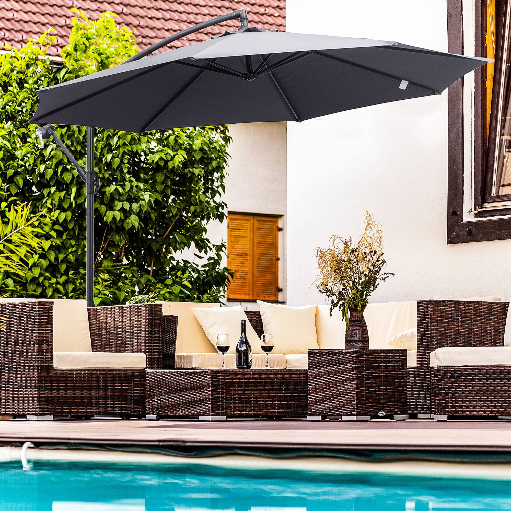 Parasol déporté octogonal rabattable dia. 3 m parasol de jardin - Polyester Gris fr323 - Image 4