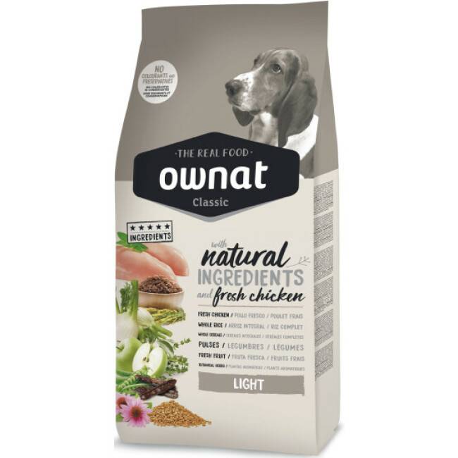 Croquettes Ownat Classic light pour chien adulte - 20 kg
