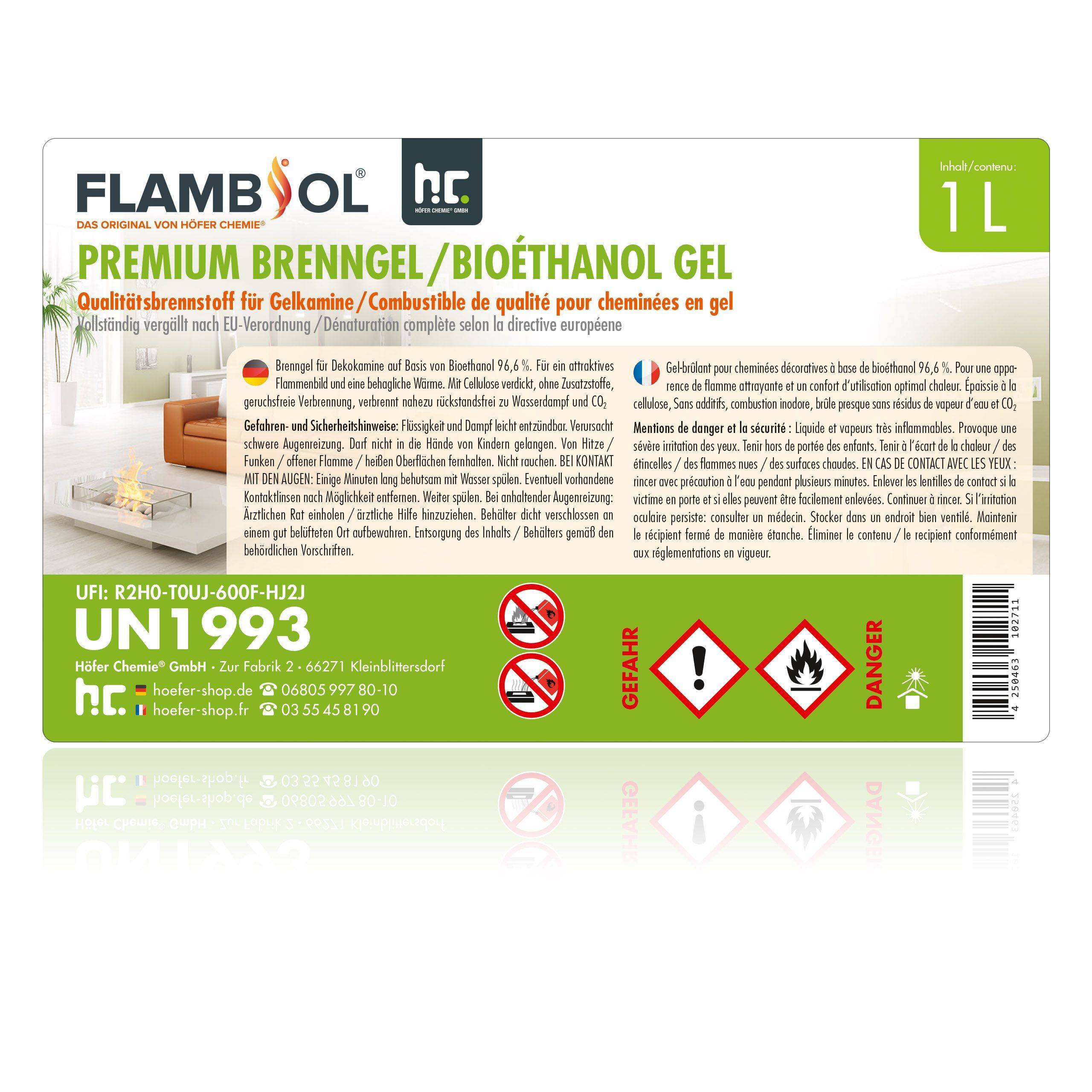 Bioéthanol premium sous forme de gel FLAMBIOL® en bouteille de 1 L x 15 - Image 4