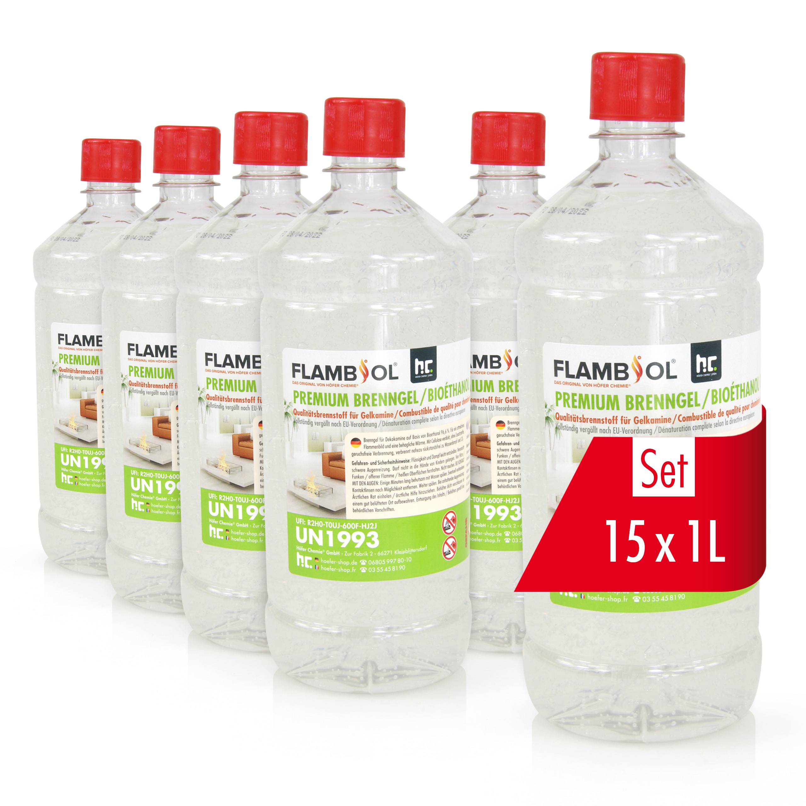 Bioéthanol premium sous forme de gel FLAMBIOL® en bouteille de 1 L x 15 - Image 1