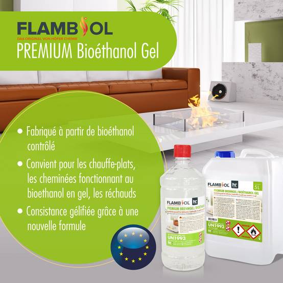 Bioéthanol premium sous forme de gel FLAMBIOL® en bouteille de 1 L x 15 - Image 3
