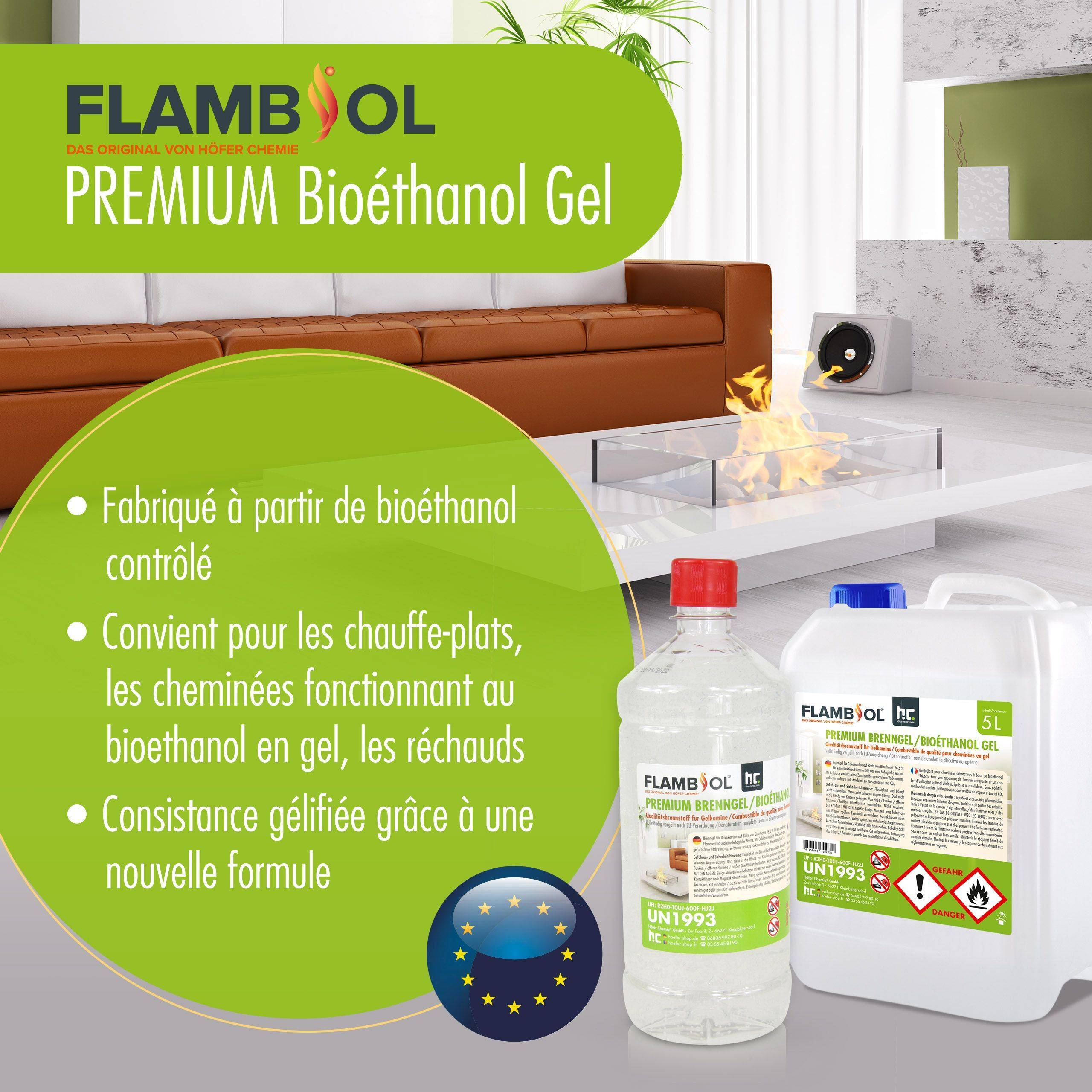Bioéthanol premium sous forme de gel FLAMBIOL® en bouteille de 1 L x 15 - Image 3