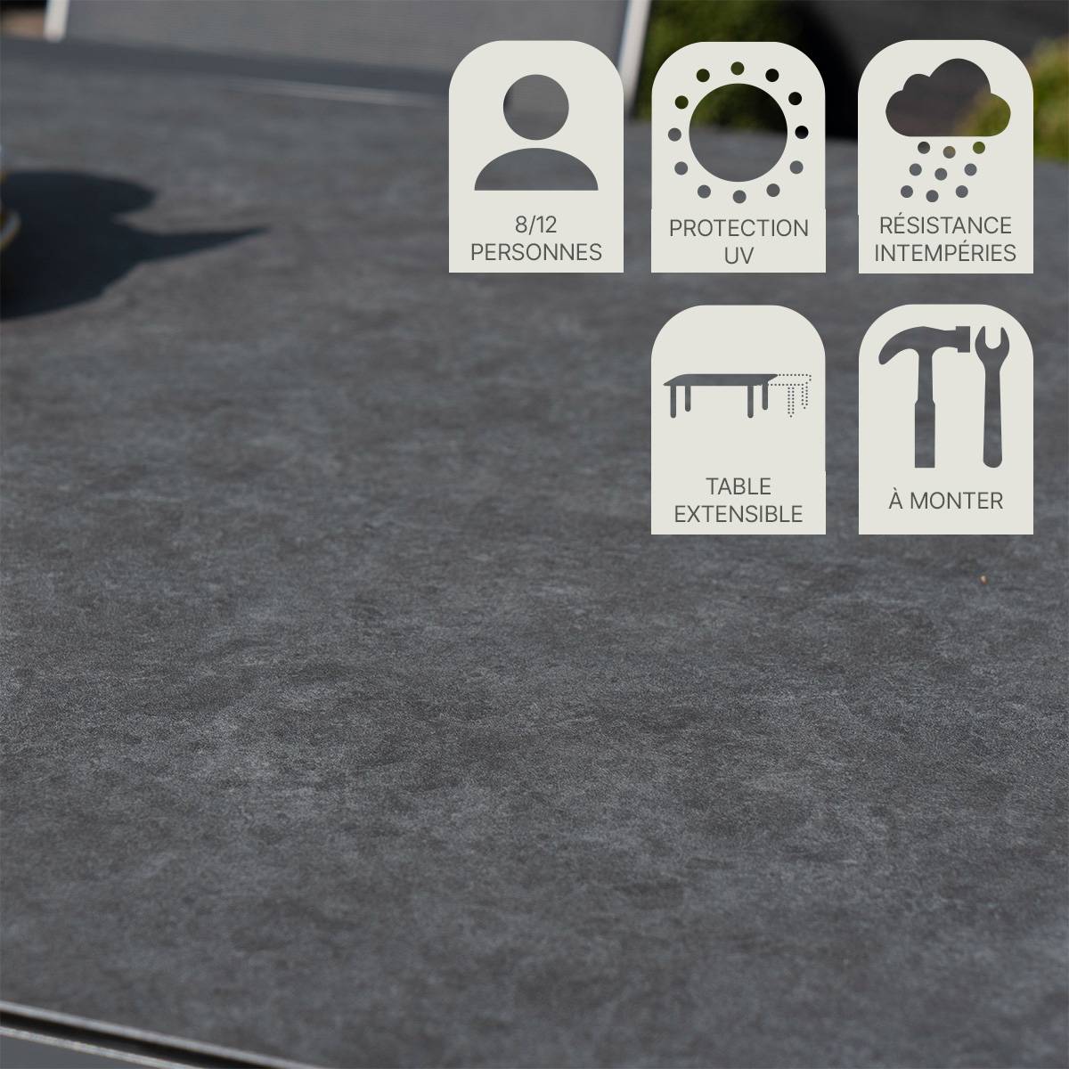 Wilsa Garden - Table de jardin aluminium et verre effet pierre 8/12P extensible MODULO - Image 7