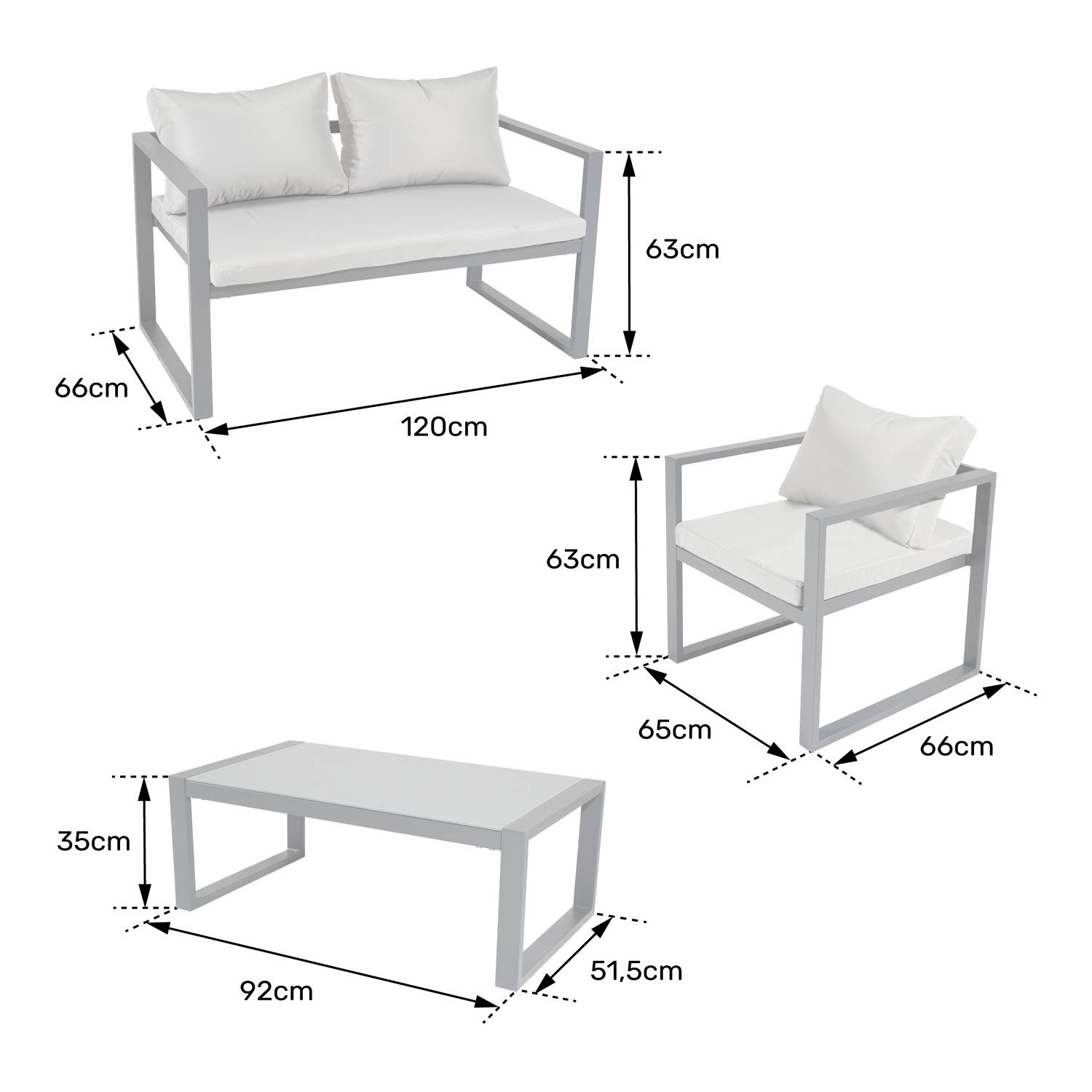 Happy Garden - Salon de jardin IBIZA en tissu bleu 4 places - aluminium blanc - HAPPY GARDEN - Image 6