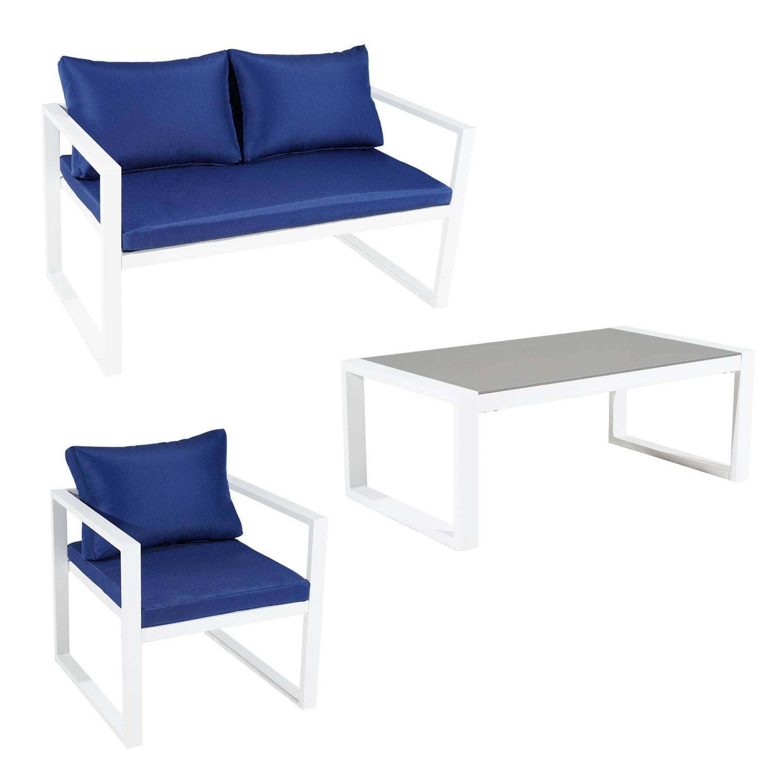 Happy Garden - Salon de jardin IBIZA en tissu bleu 4 places - aluminium blanc - HAPPY GARDEN - Image 9