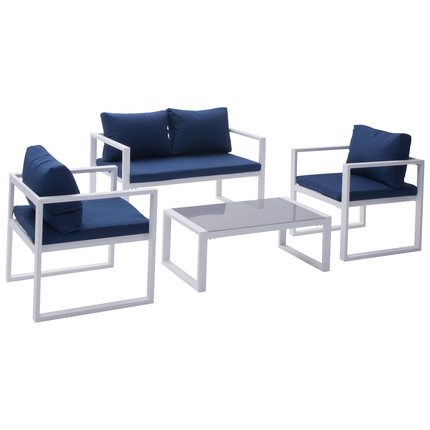 Happy Garden - Salon de jardin IBIZA en tissu bleu 4 places - aluminium blanc - HAPPY GARDEN