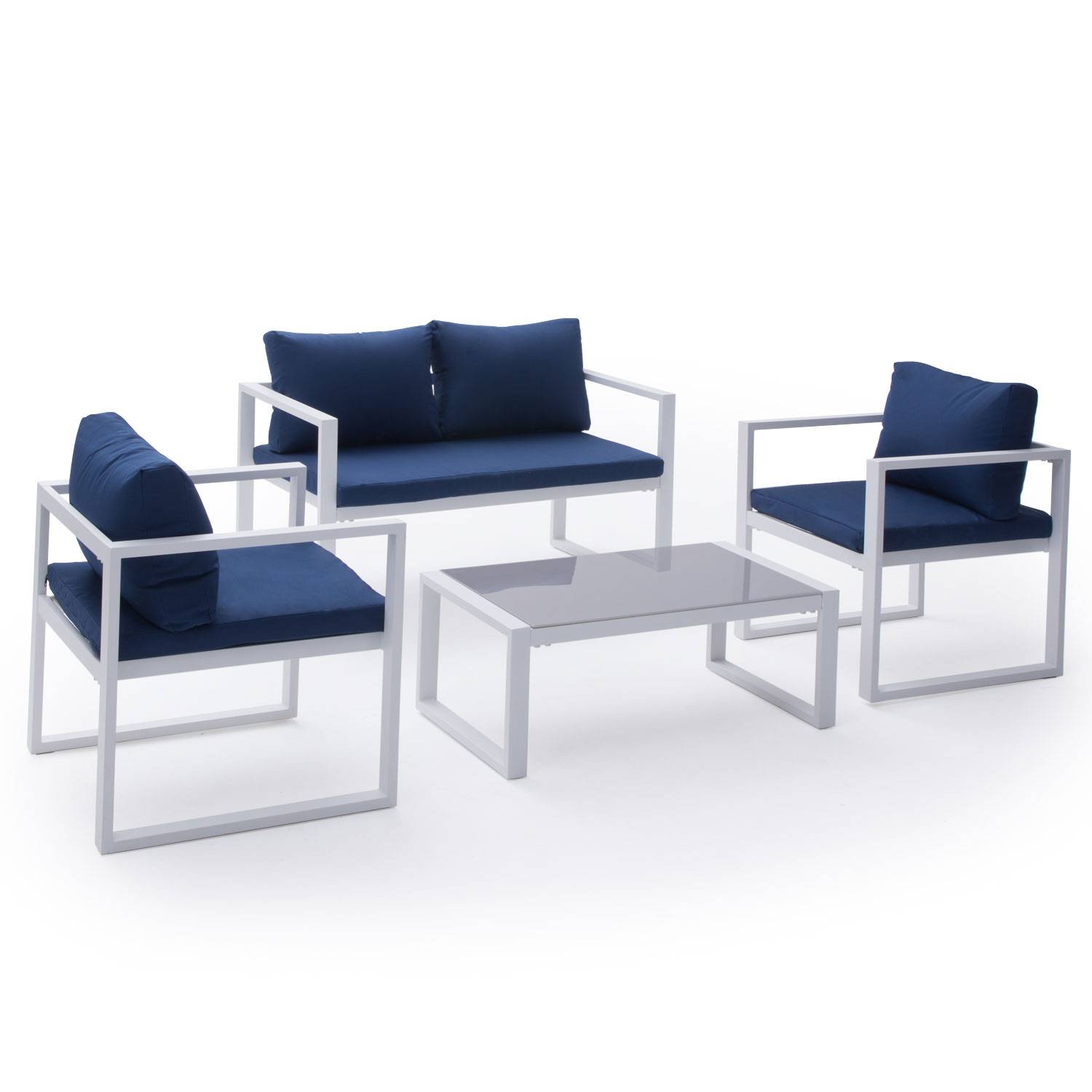 Happy Garden - Salon de jardin IBIZA en tissu bleu 4 places - aluminium blanc - HAPPY GARDEN - Image 8