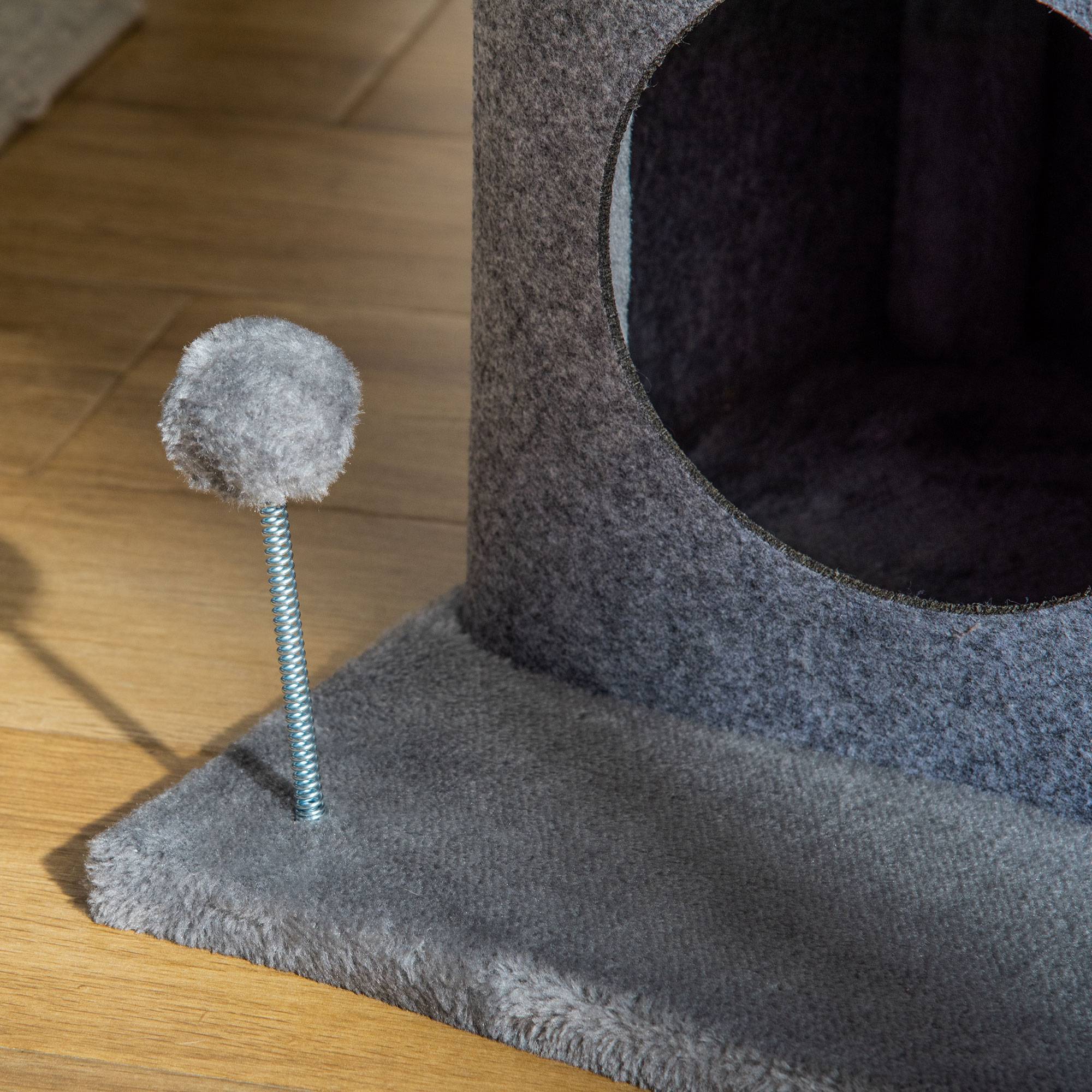 Arbre à chats design cosy, niches, plateformes, lit, boule de jeu, coussins amovibles lavables, peluche douce, 48 x 48 x 100 cm gris - Image 10
