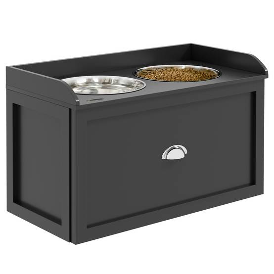 Station d'alimentation bois et métal noir et argent 60 x 30 x 36 cm - PANGIVO - Image 1