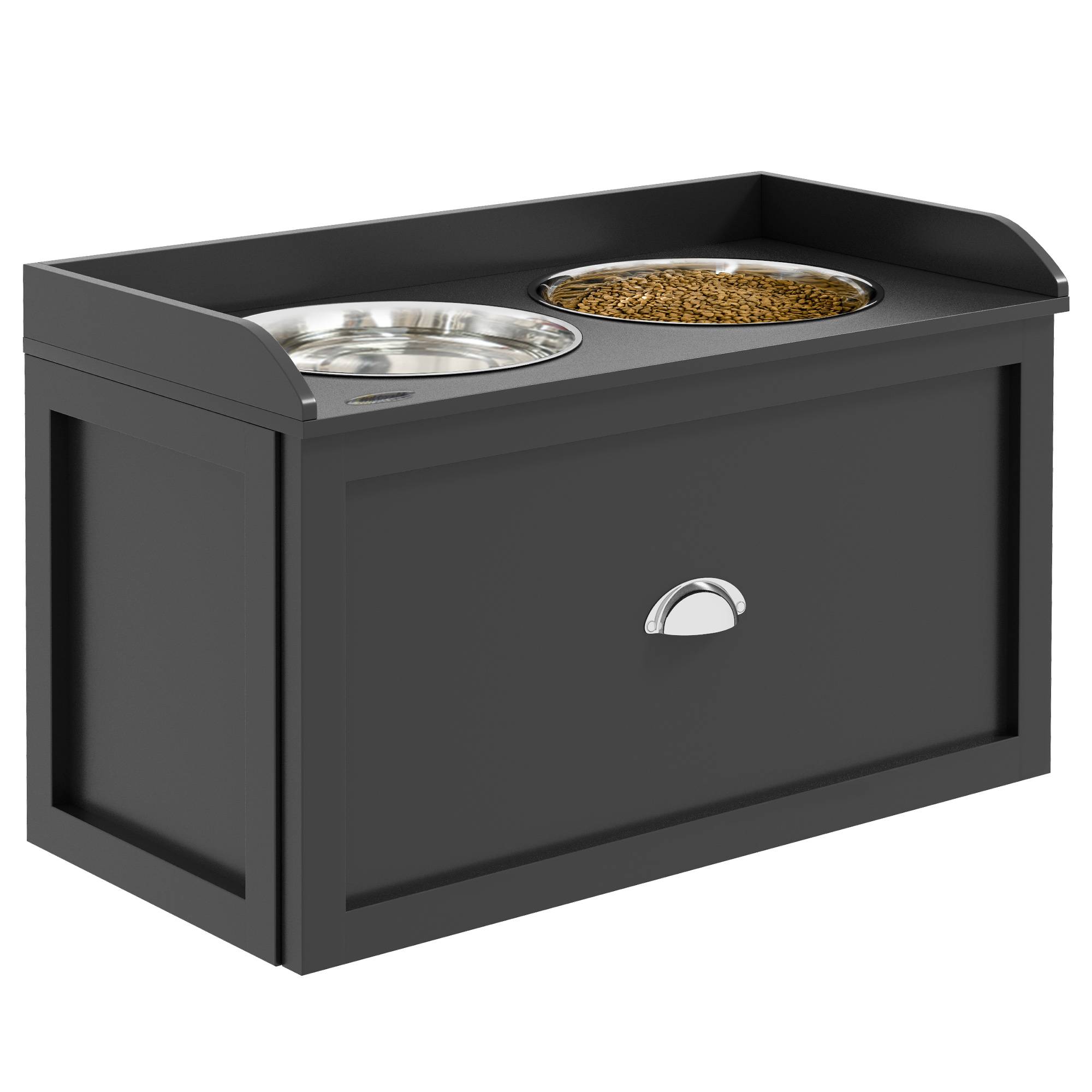 Station d'alimentation bois et métal noir et argent 60 x 30 x 36 cm - PANGIVO - Image 1