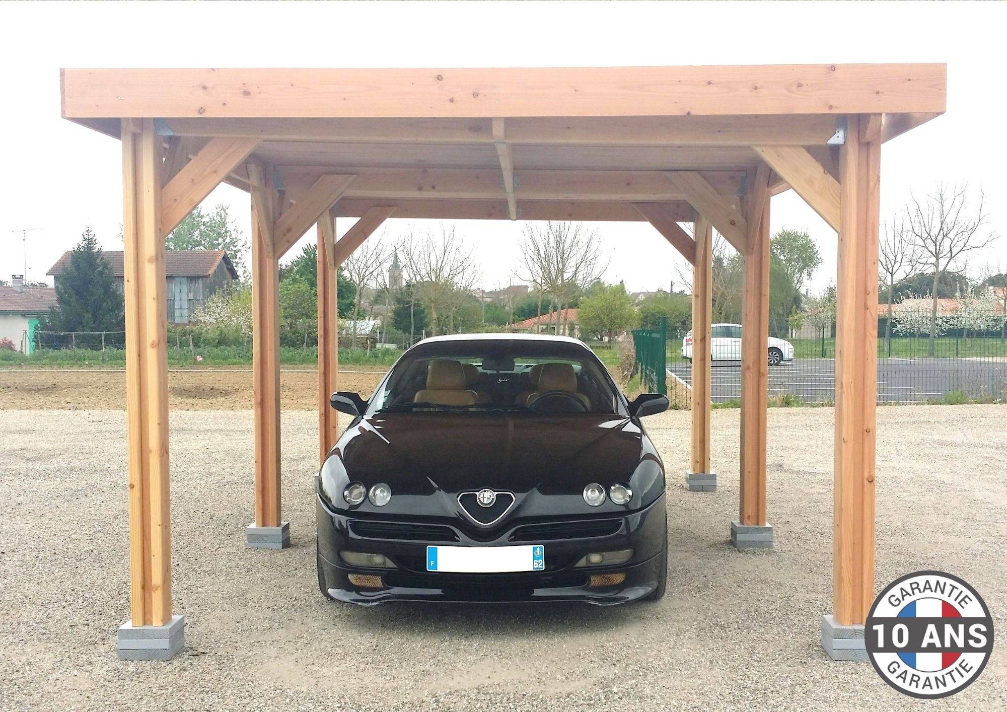 Cpbf Charpentes - Carport toit plat, 500cmx600cm, bois DOUGLAS Français  (Charpente en bois-auvent-abri voiture) 30 m². Garantie 10 ans