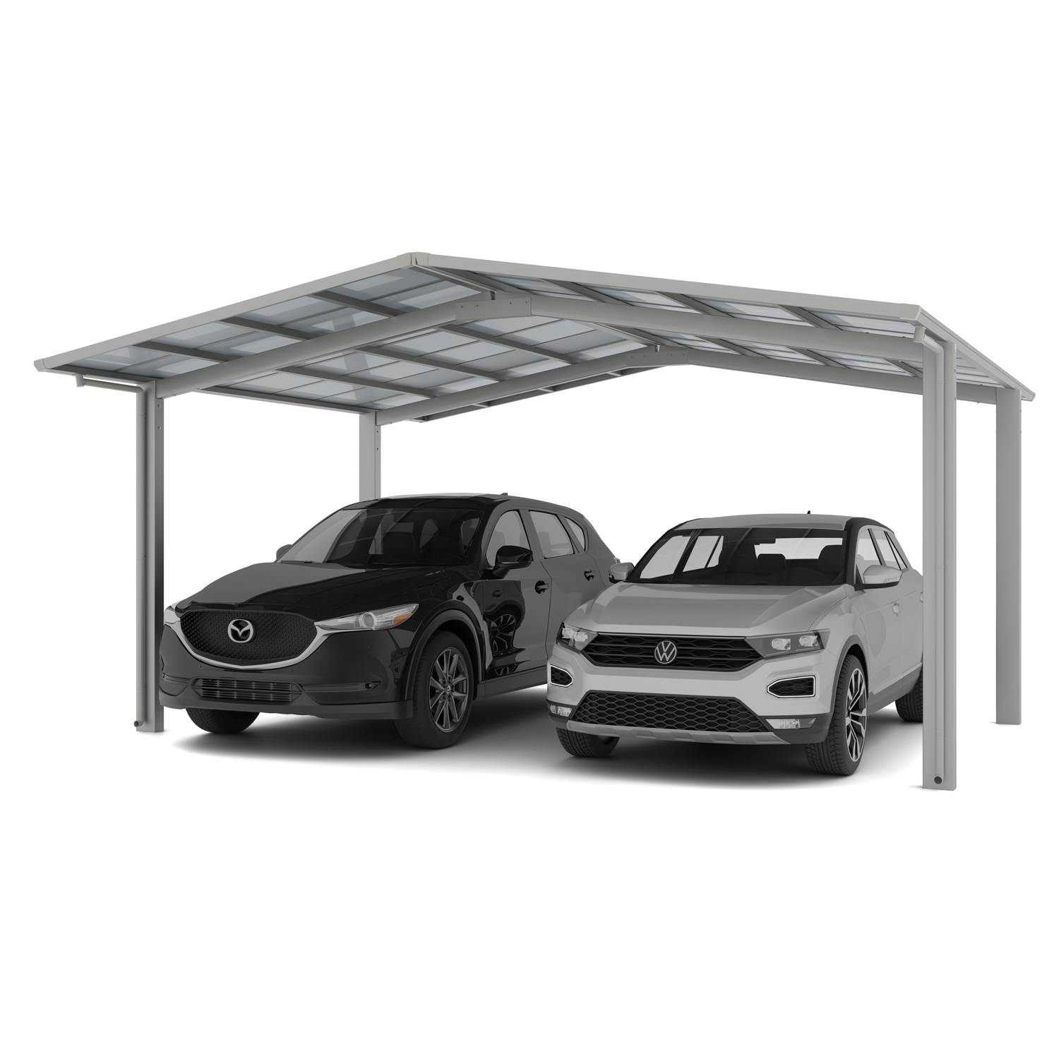 Carport double En M, charge de toiture 100kg/m²- Anodisé coloris inox brillant - Ximax Linea Standard - Image 1
