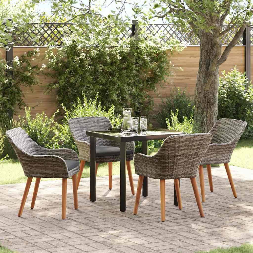 Ensemble Table et Chaises de Jardin 5 Pièces en Résine Tressée 4 Places Gris – ComfortXL Outdoor Living - Image 1