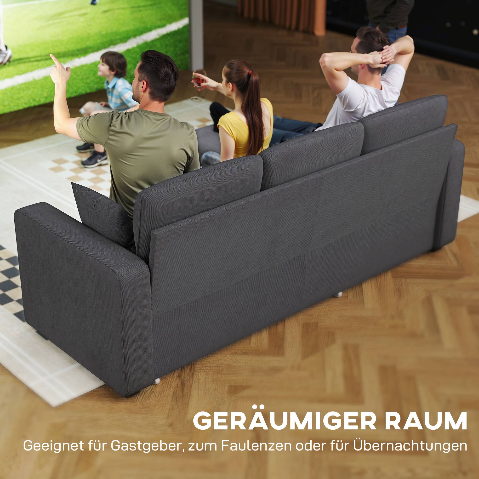Canapé-lit convertible, canapé d'angle en L avec fonction lit, espace de rangement, coussins, pour salon ou chambre d'amis, gris foncé - Image 6