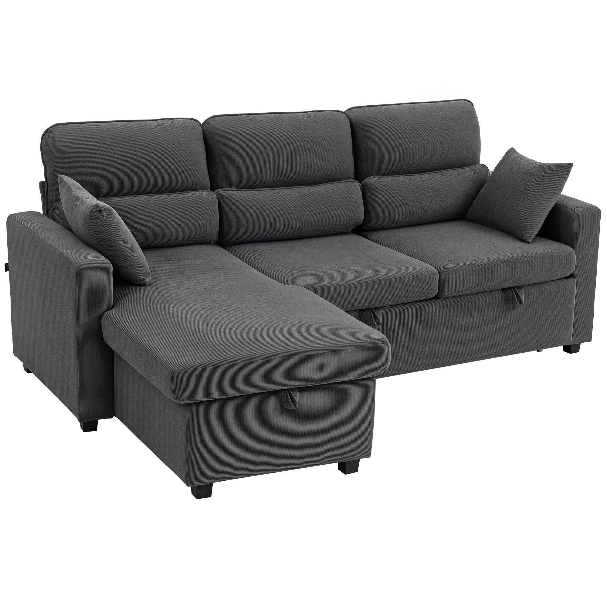Canapé-lit convertible, canapé d'angle en L avec fonction lit, espace de rangement, coussins, pour salon ou chambre d'amis, gris foncé - Image 1